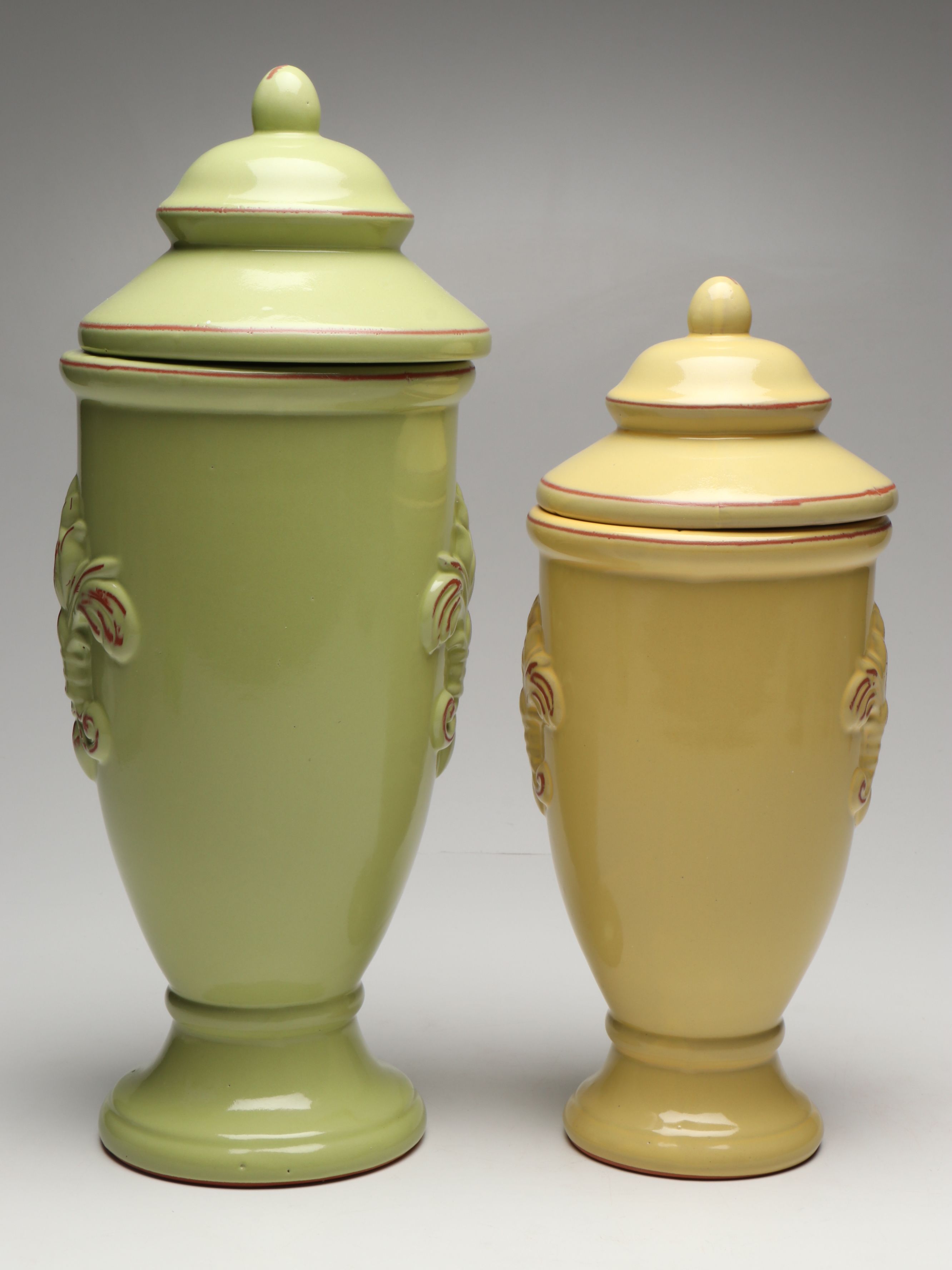 Three Hands Corp. Fleur-de-lis Ceramic Lidded Urns and Metal Umbrella Holder
