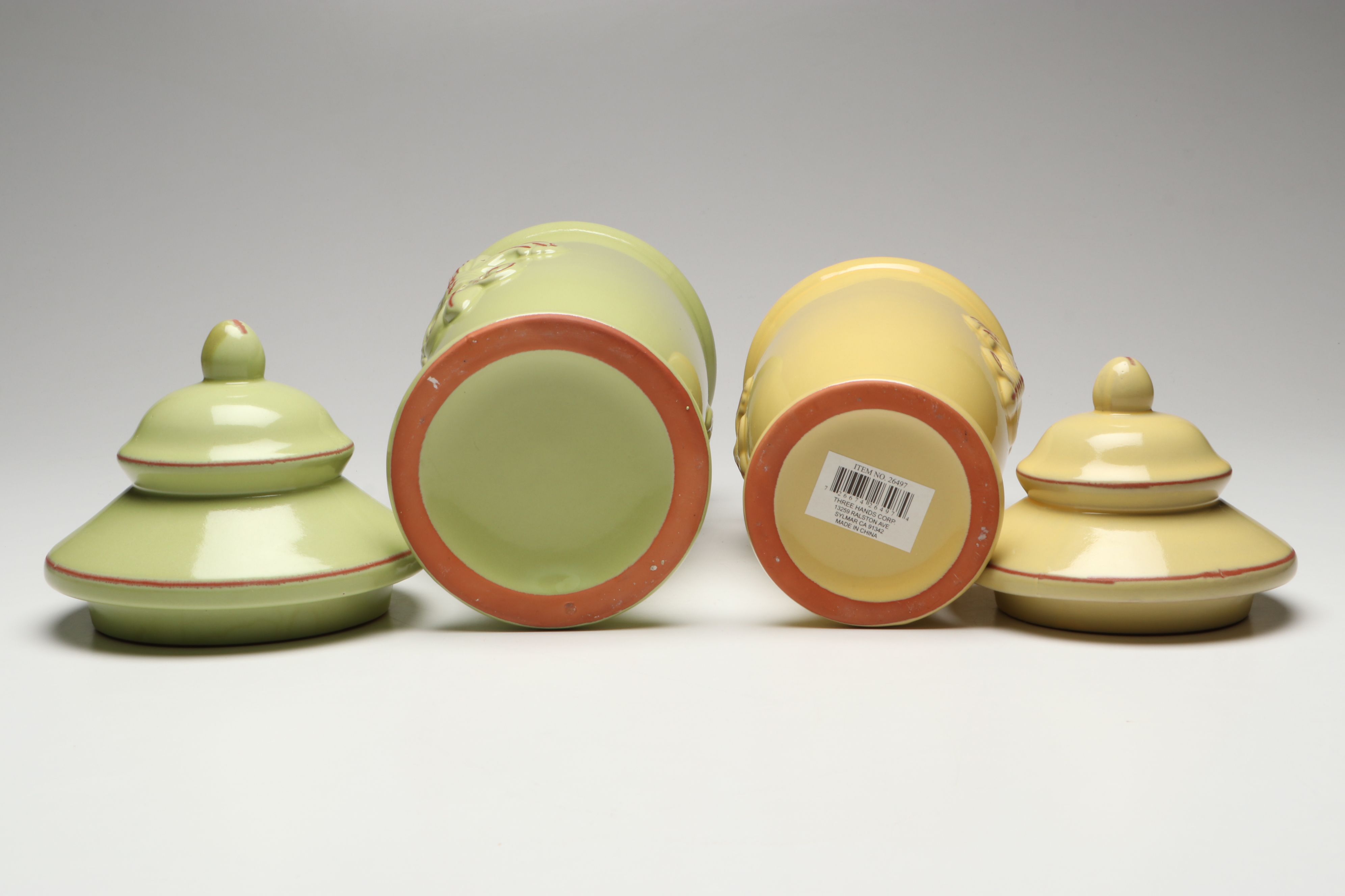 Three Hands Corp. Fleur-de-lis Ceramic Lidded Urns and Metal Umbrella Holder