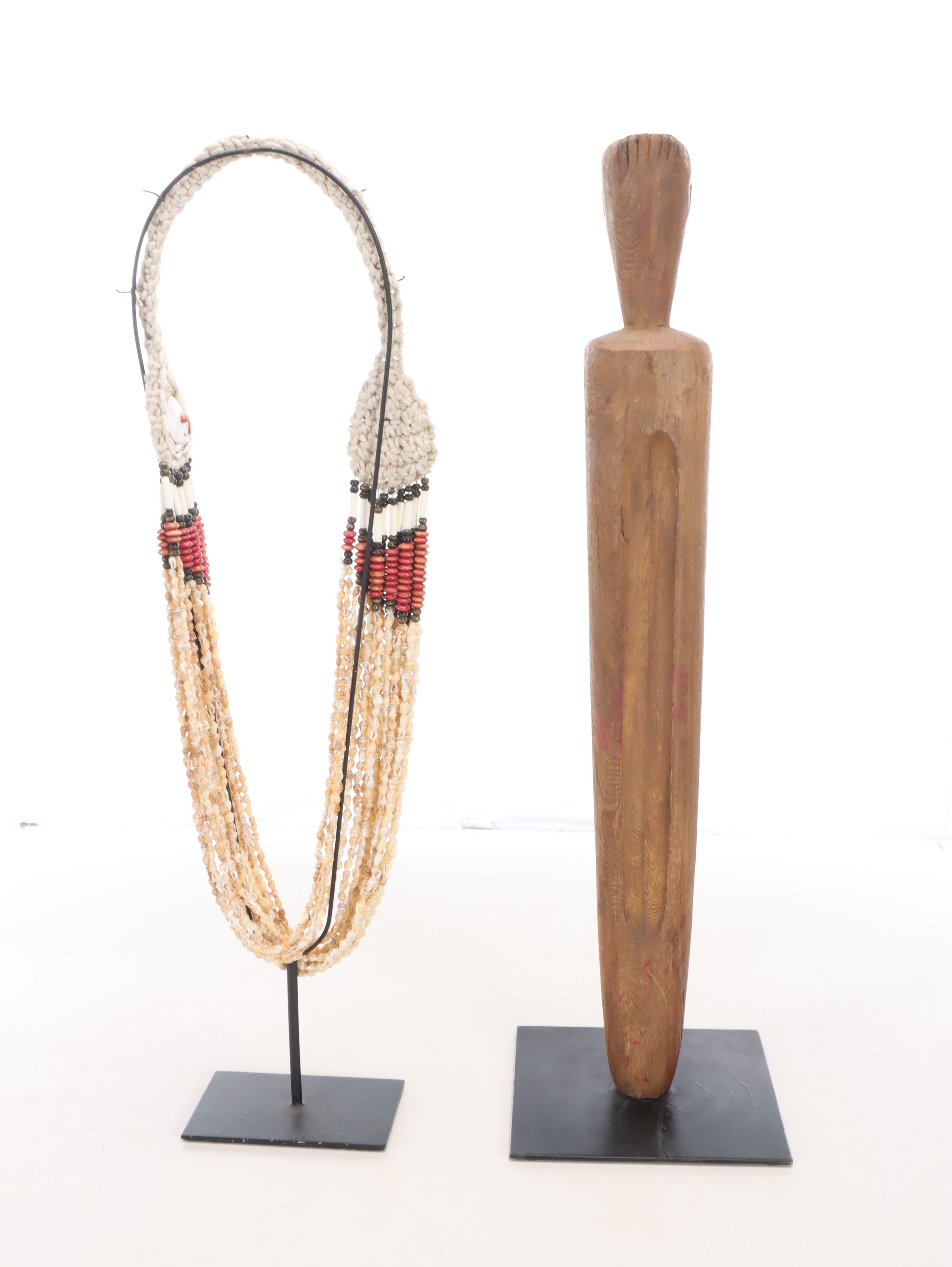 Papua New Guinea Cowrie Shell Necklace with Other Mounted Wood Carving