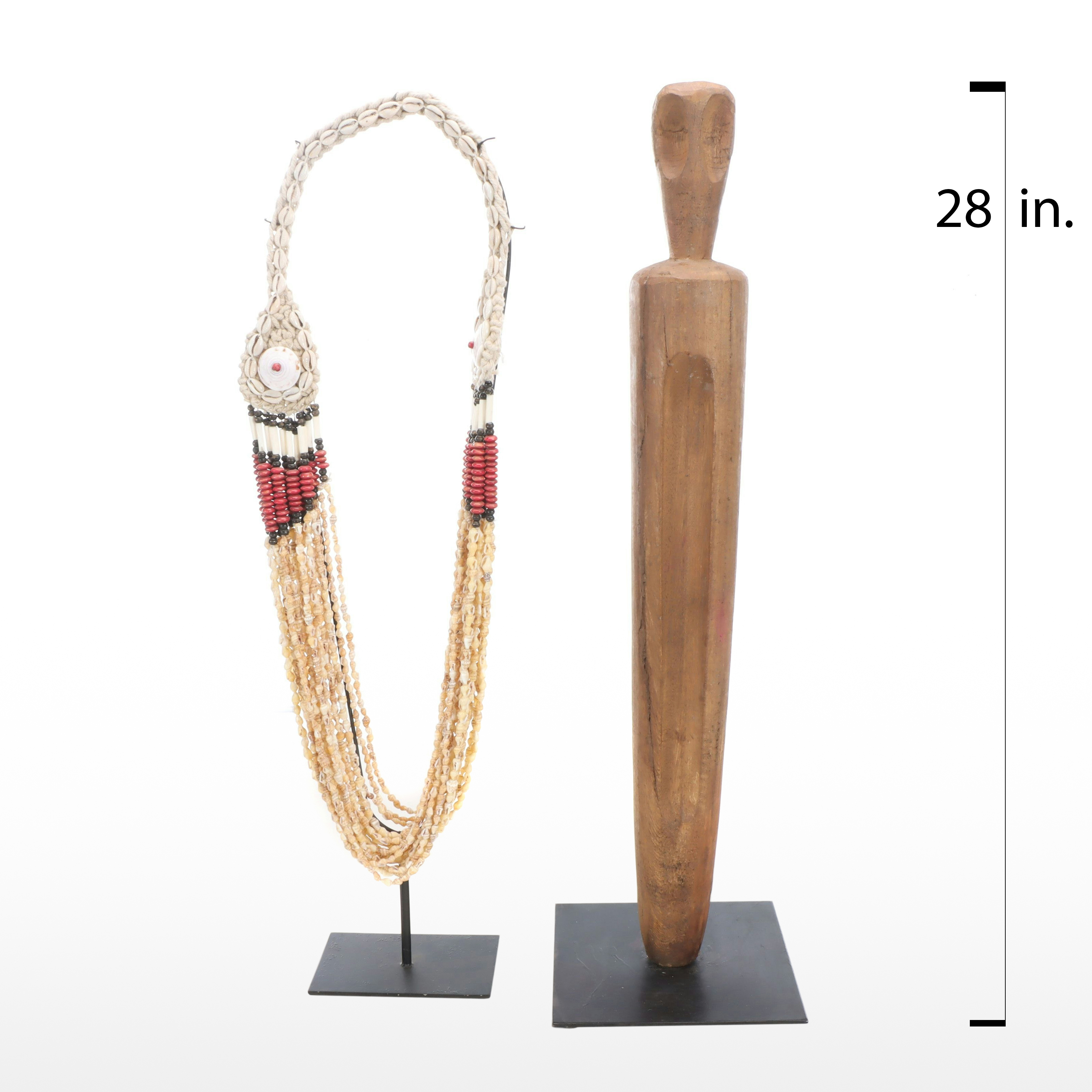 Papua New Guinea Cowrie Shell Necklace with Other Mounted Wood Carving