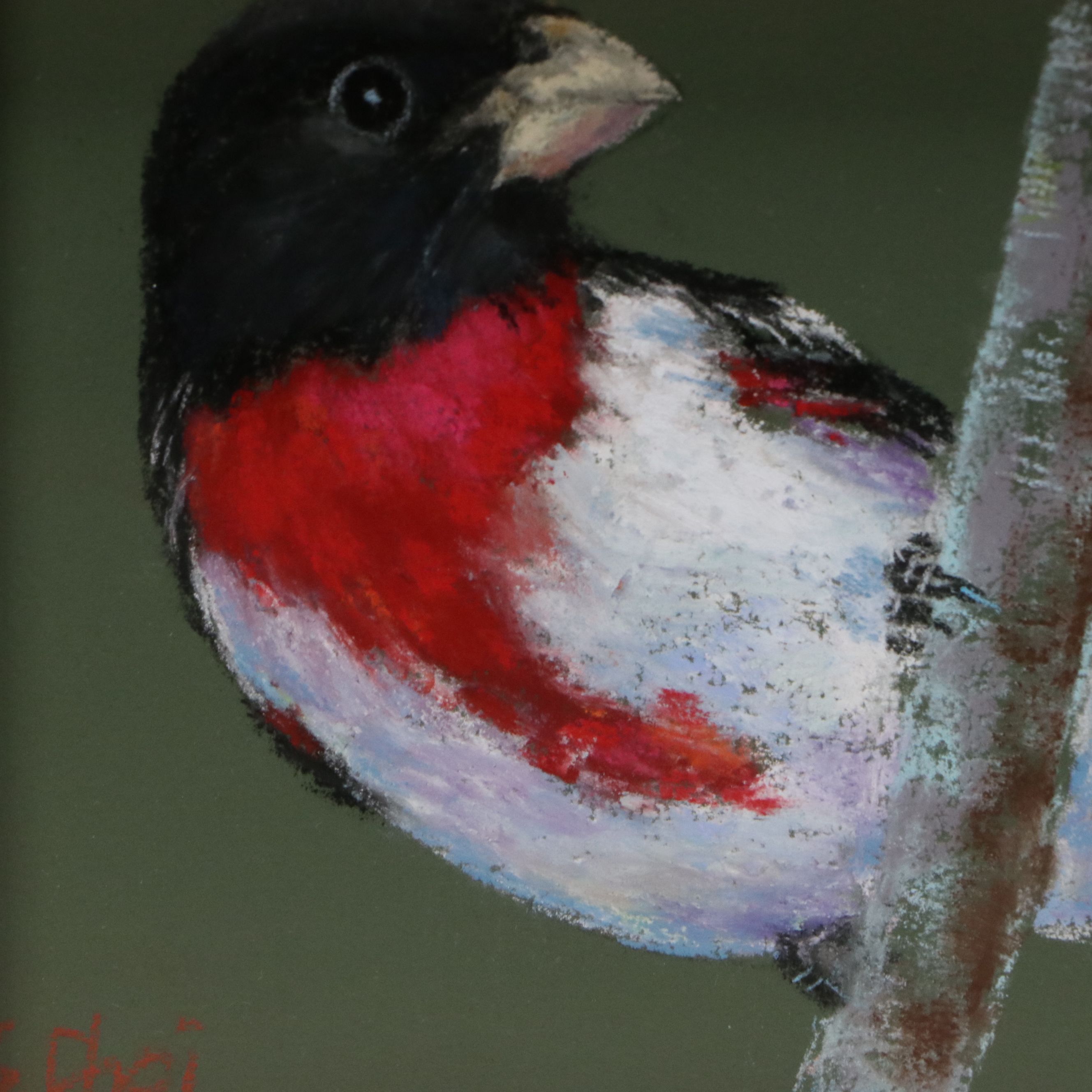 Sunkyung Choi Pastel Drawing "Rose-breasted Grosbeak," 21st Century