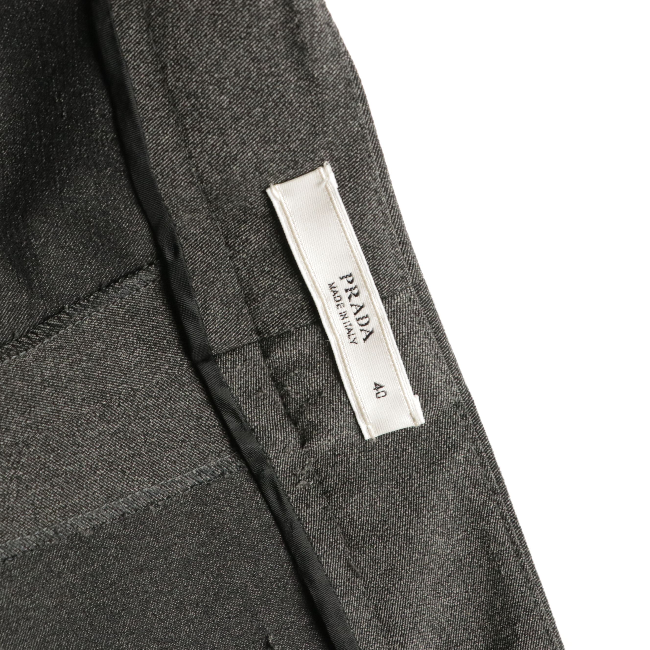 Prada Grey Wool Blend Flat-Front Trousers