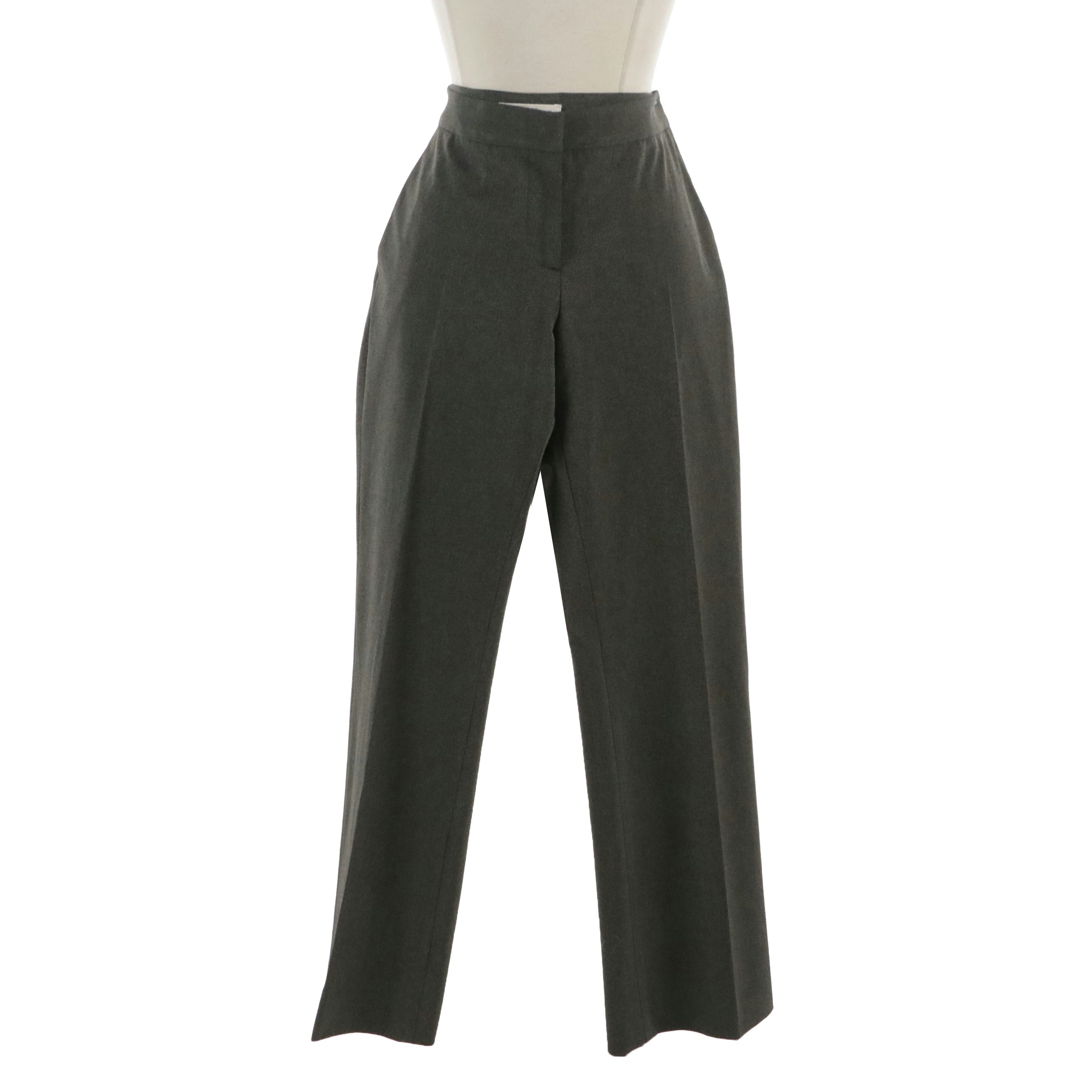 Prada Grey Wool Blend Flat-Front Trousers