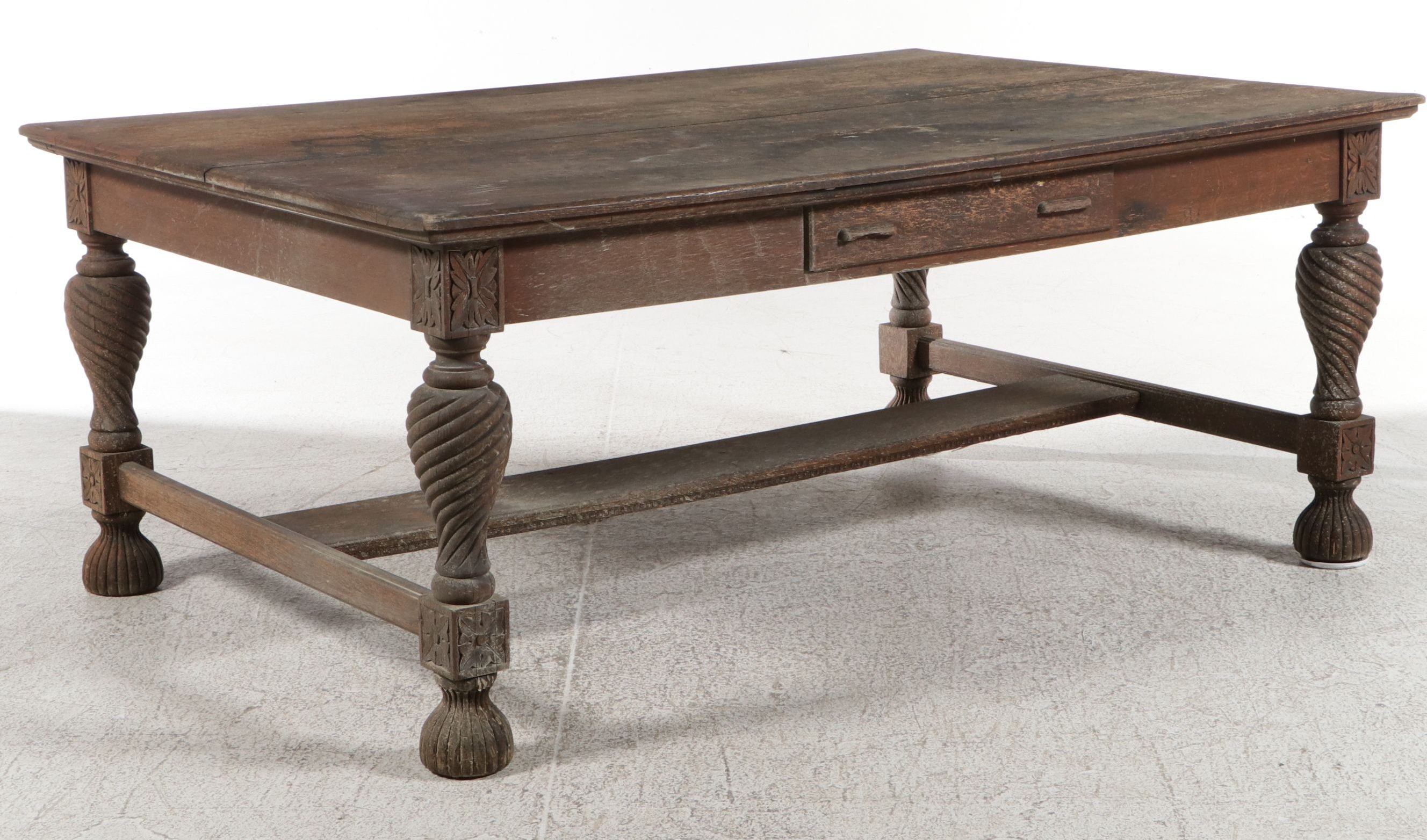 Spanish Baroque Style Oak Library Table, 19th Century