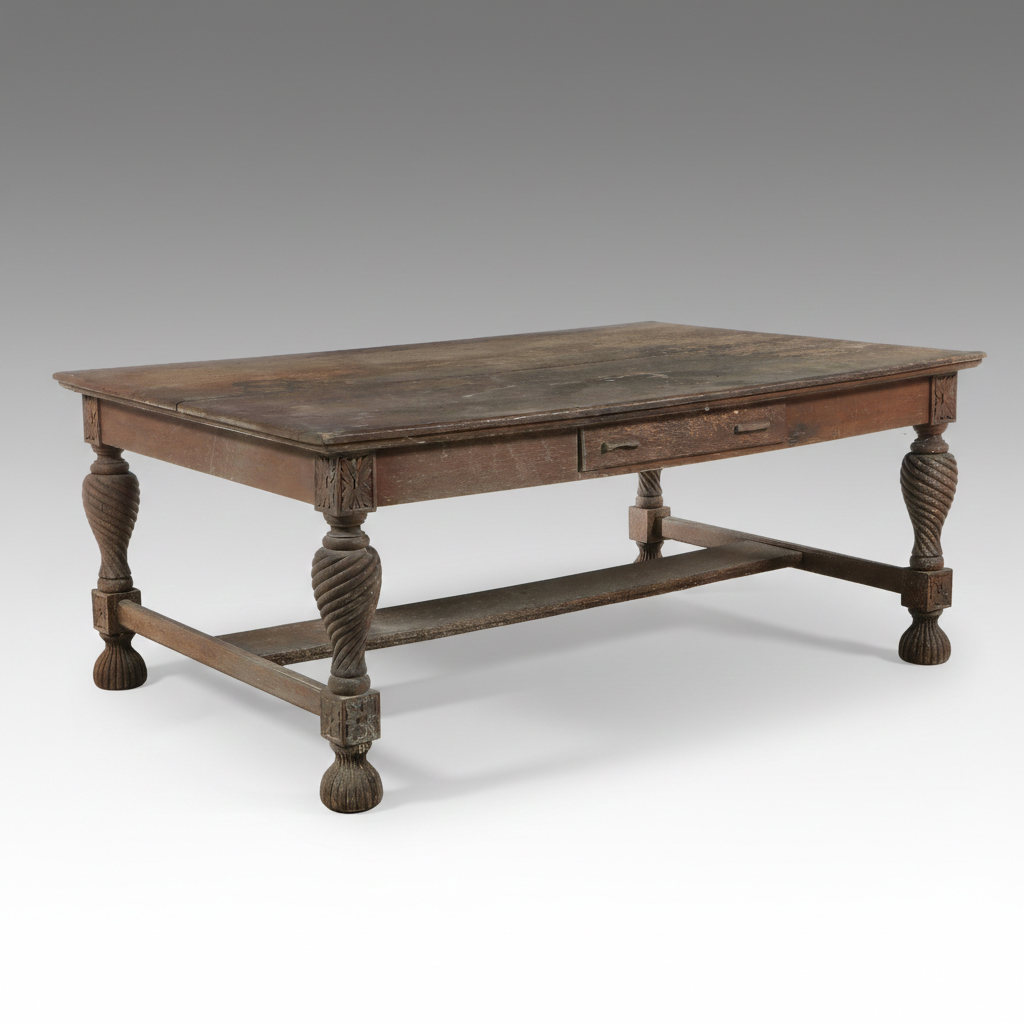 Spanish Baroque Style Oak Library Table, 19th Century