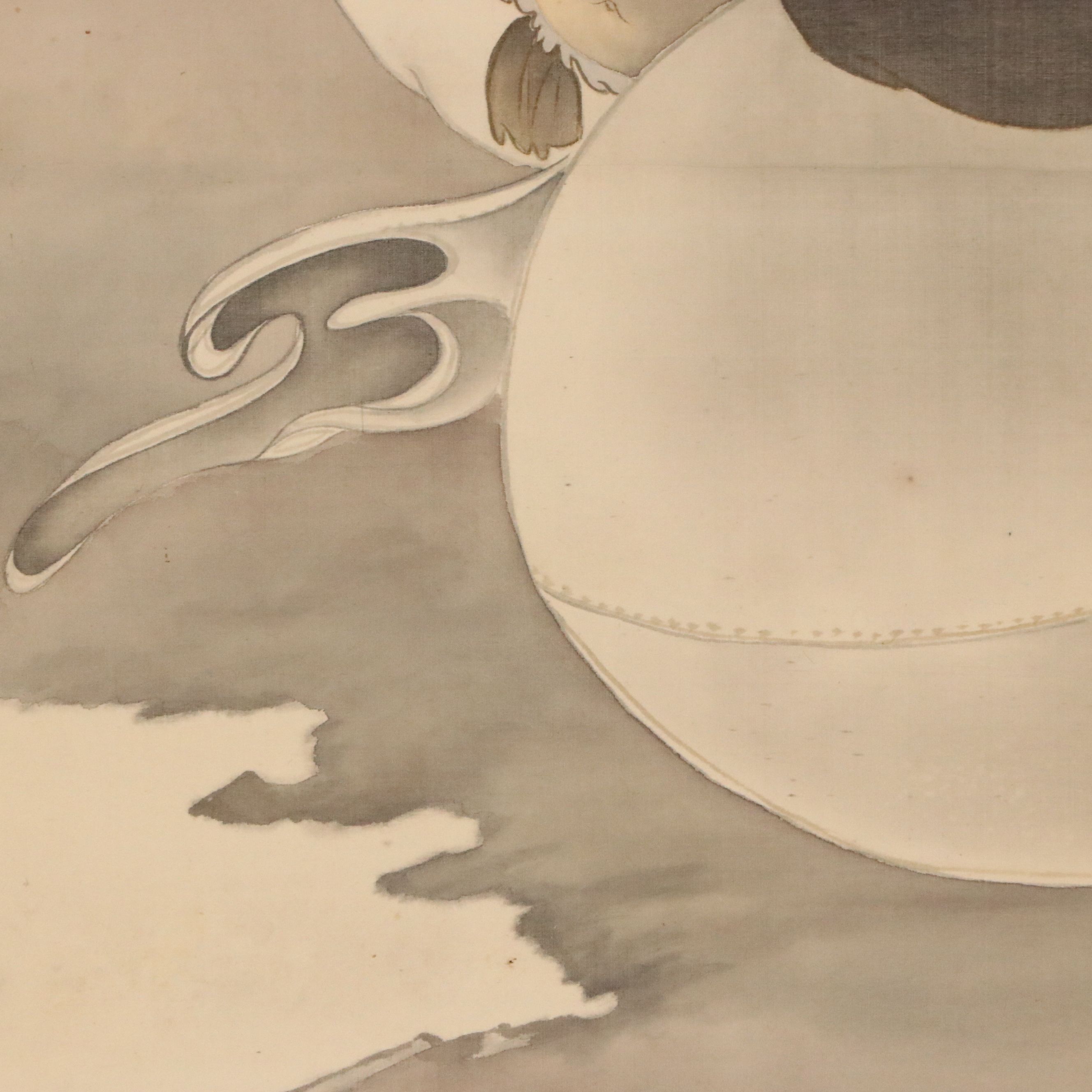 Japanese Ink and Watercolor Scroll Painting of Laughing Buddha