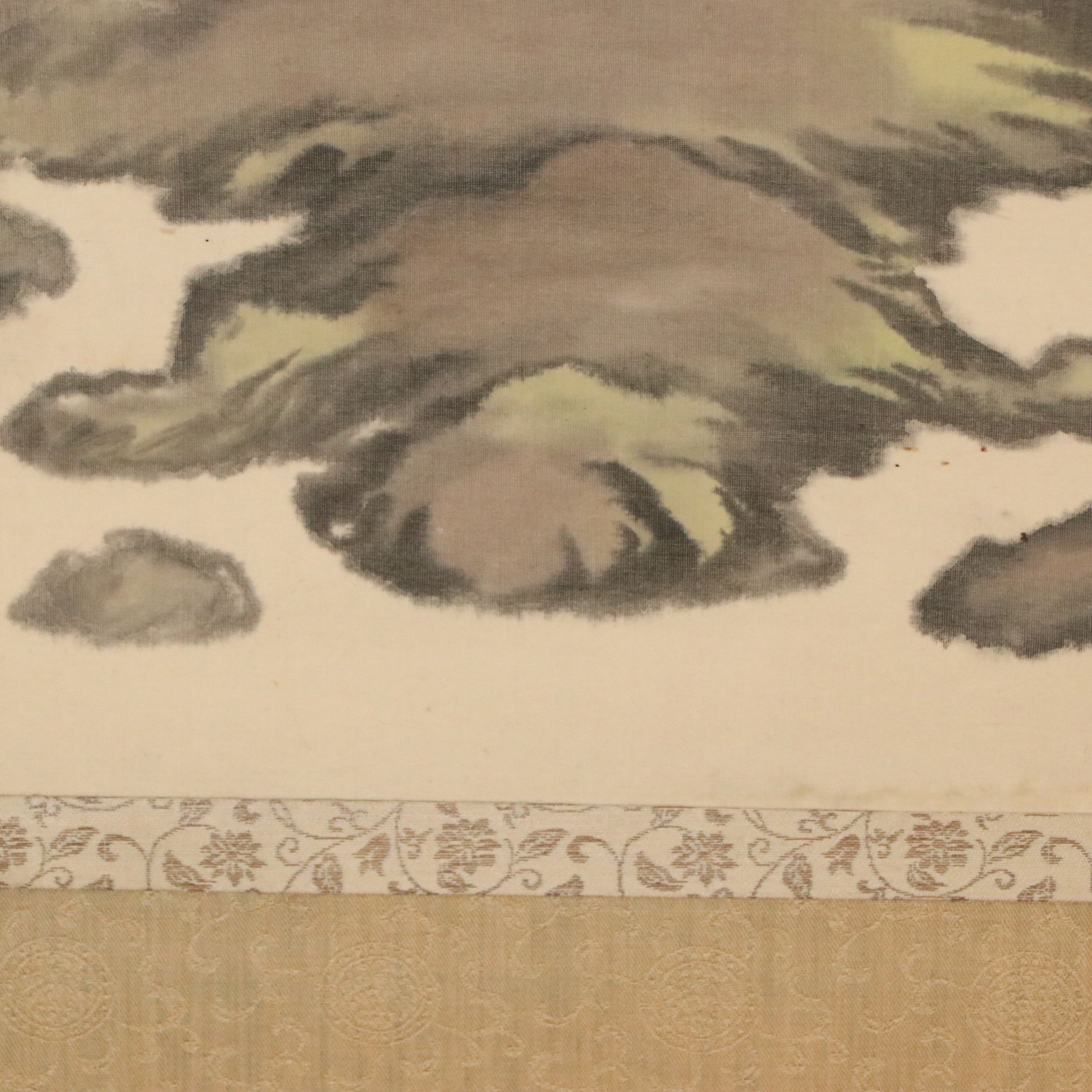 Japanese Ink and Watercolor Scroll Painting of Laughing Buddha