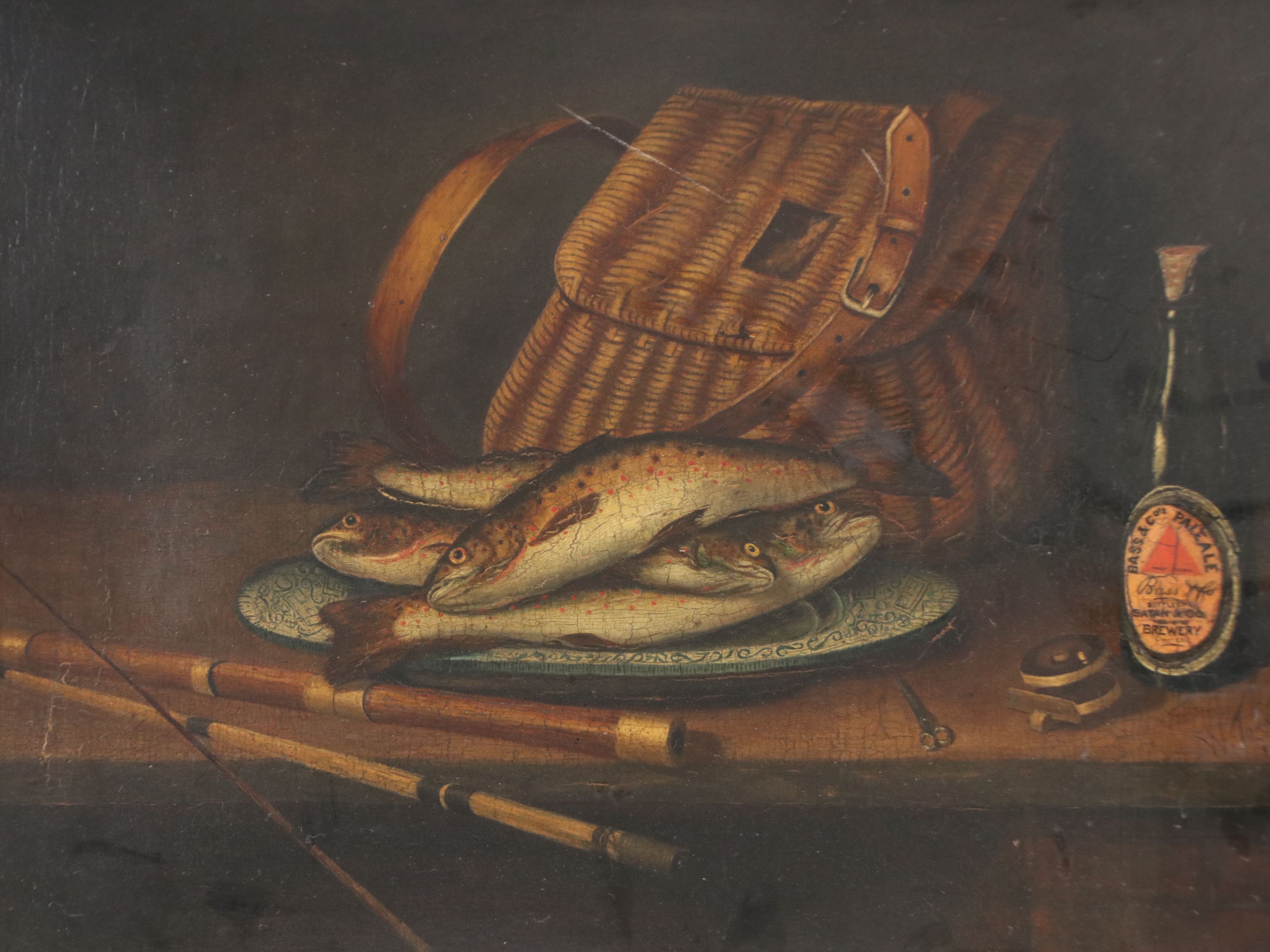 W. Torr Still Life with Fish Oil Painting, 19th Century