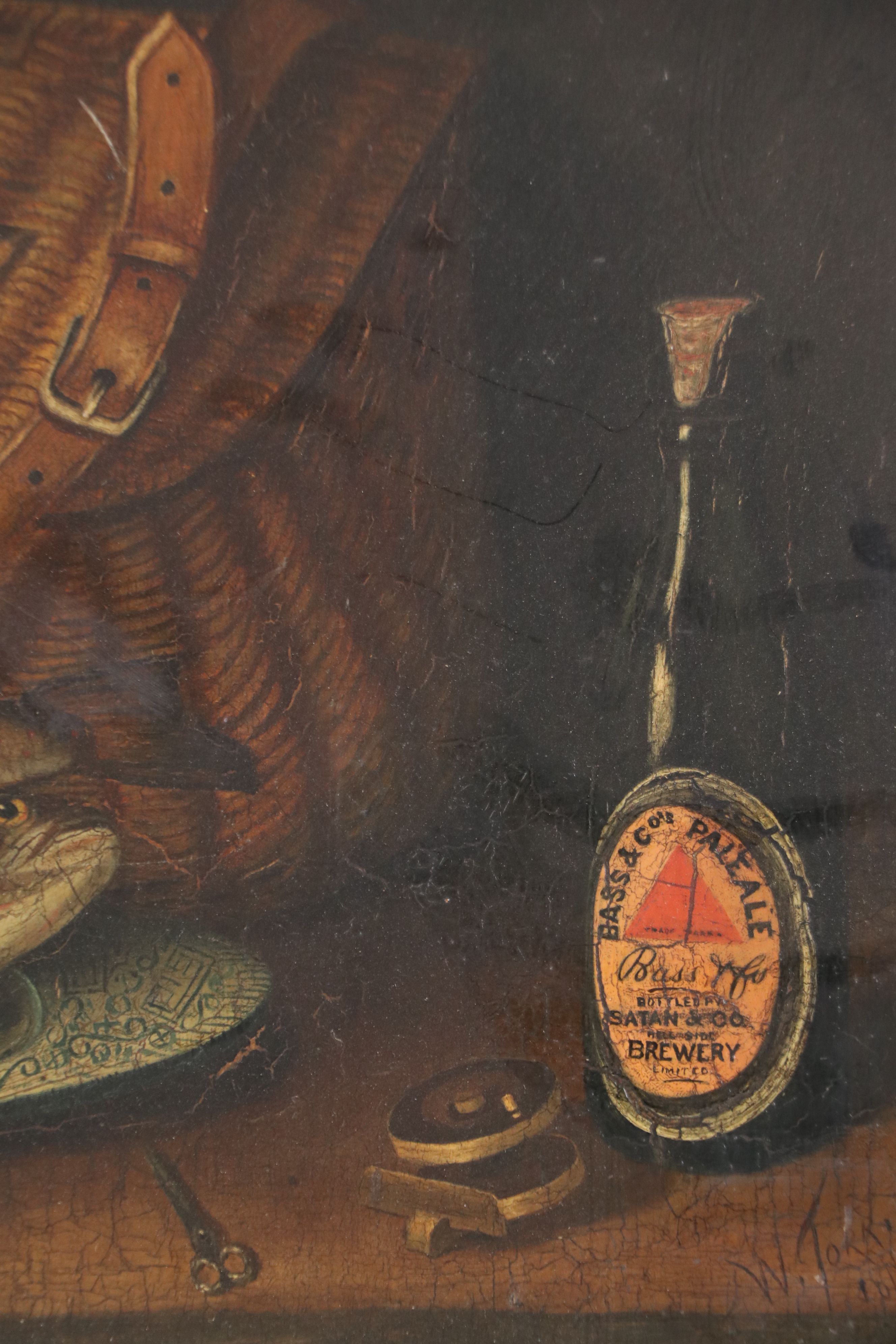 W. Torr Still Life with Fish Oil Painting, 19th Century