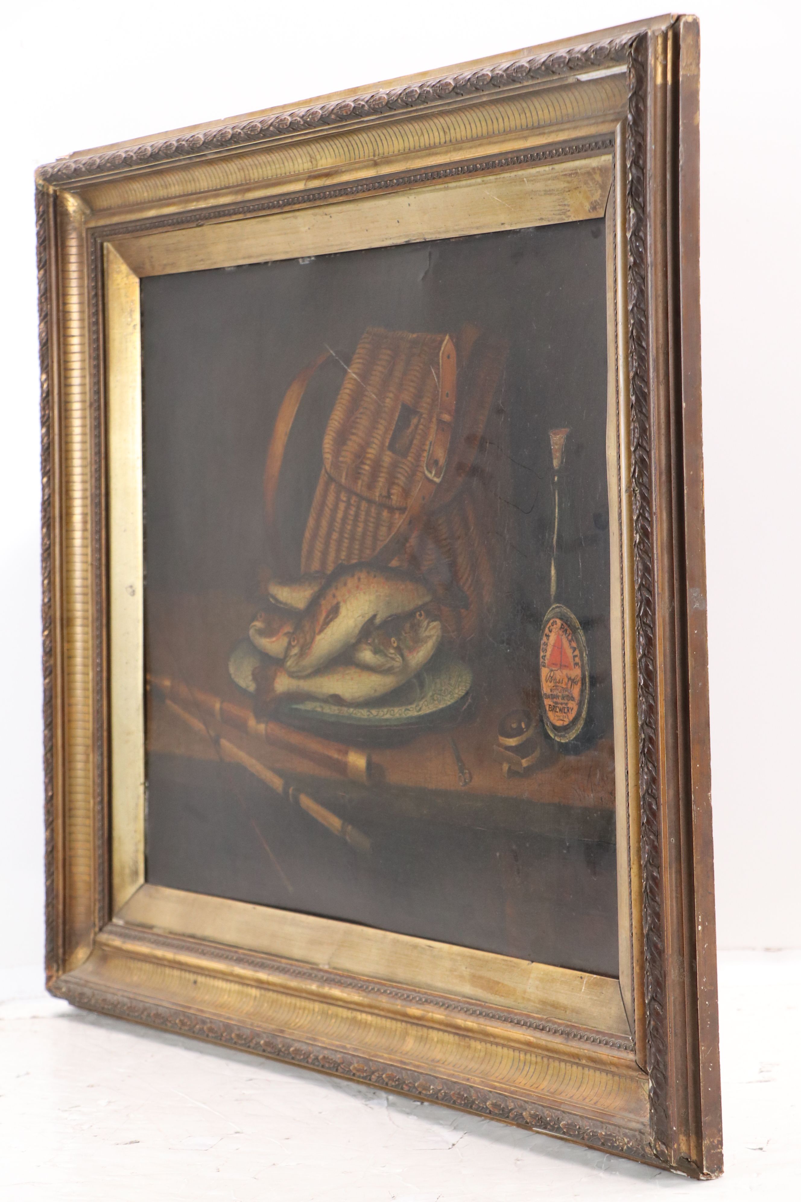 W. Torr Still Life with Fish Oil Painting, 19th Century