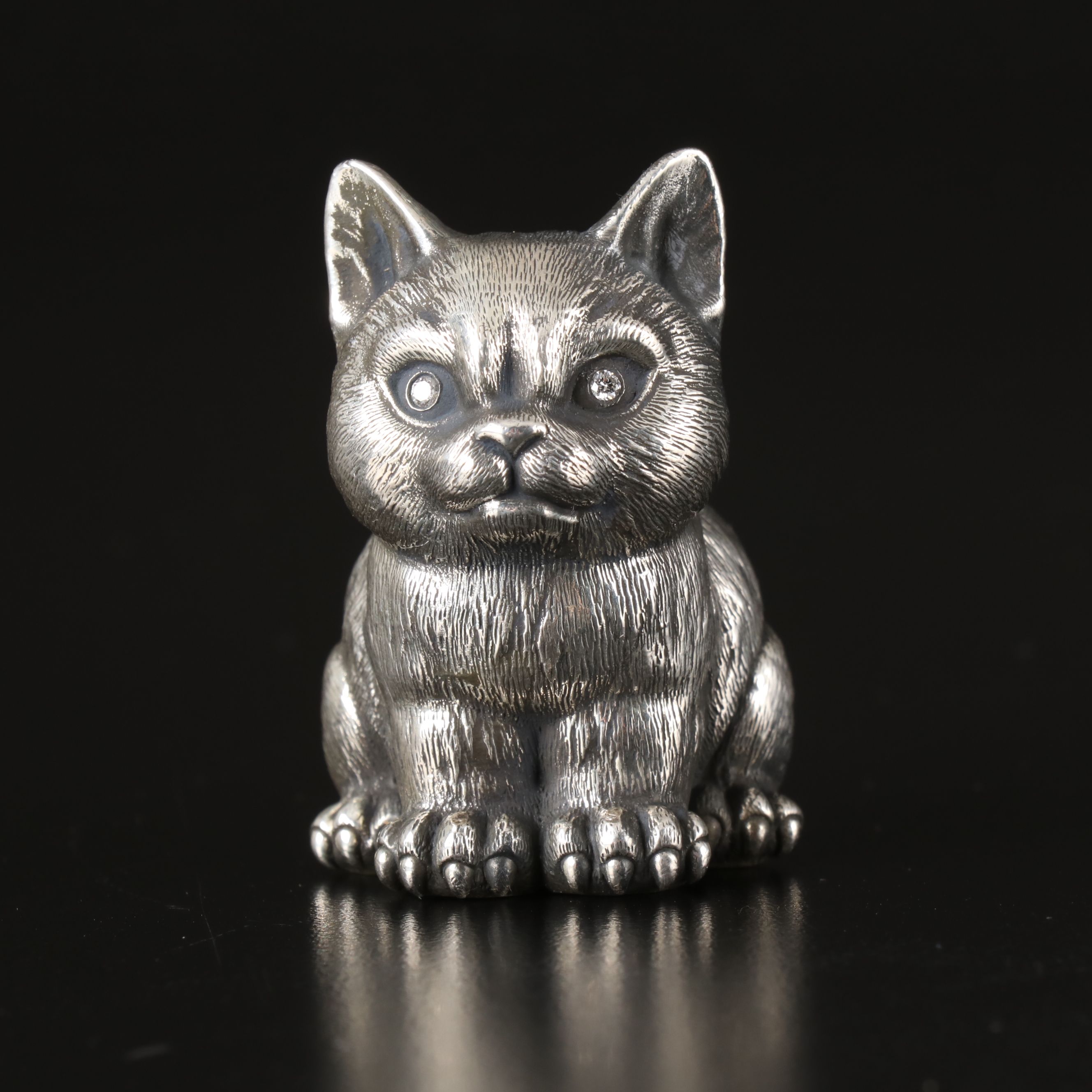 Russian 875 Silver Cat with Diamond Eyes
