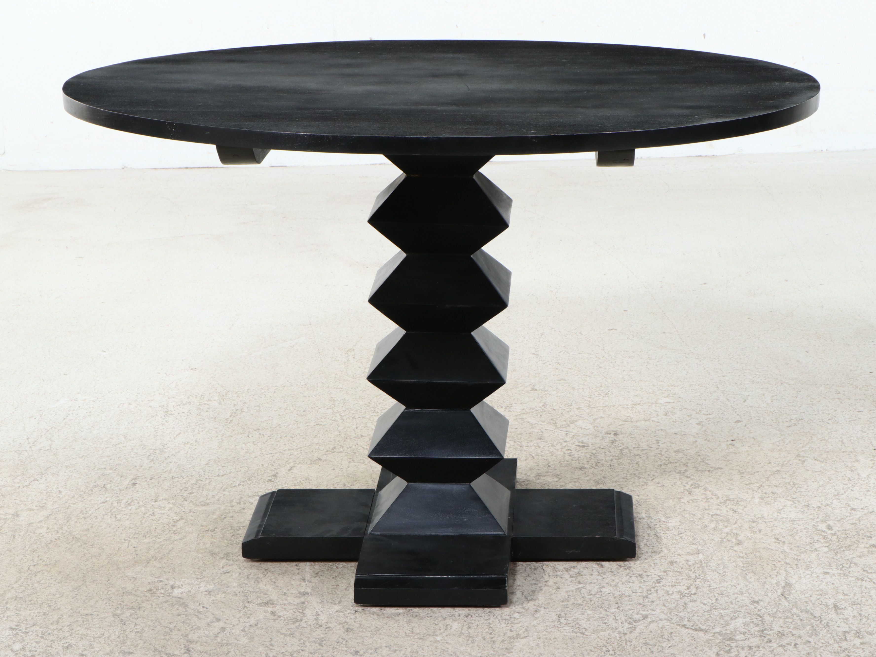 Brutalist Style Geometric Pedestal Dining Table with Six Caned Bentwood Chairs