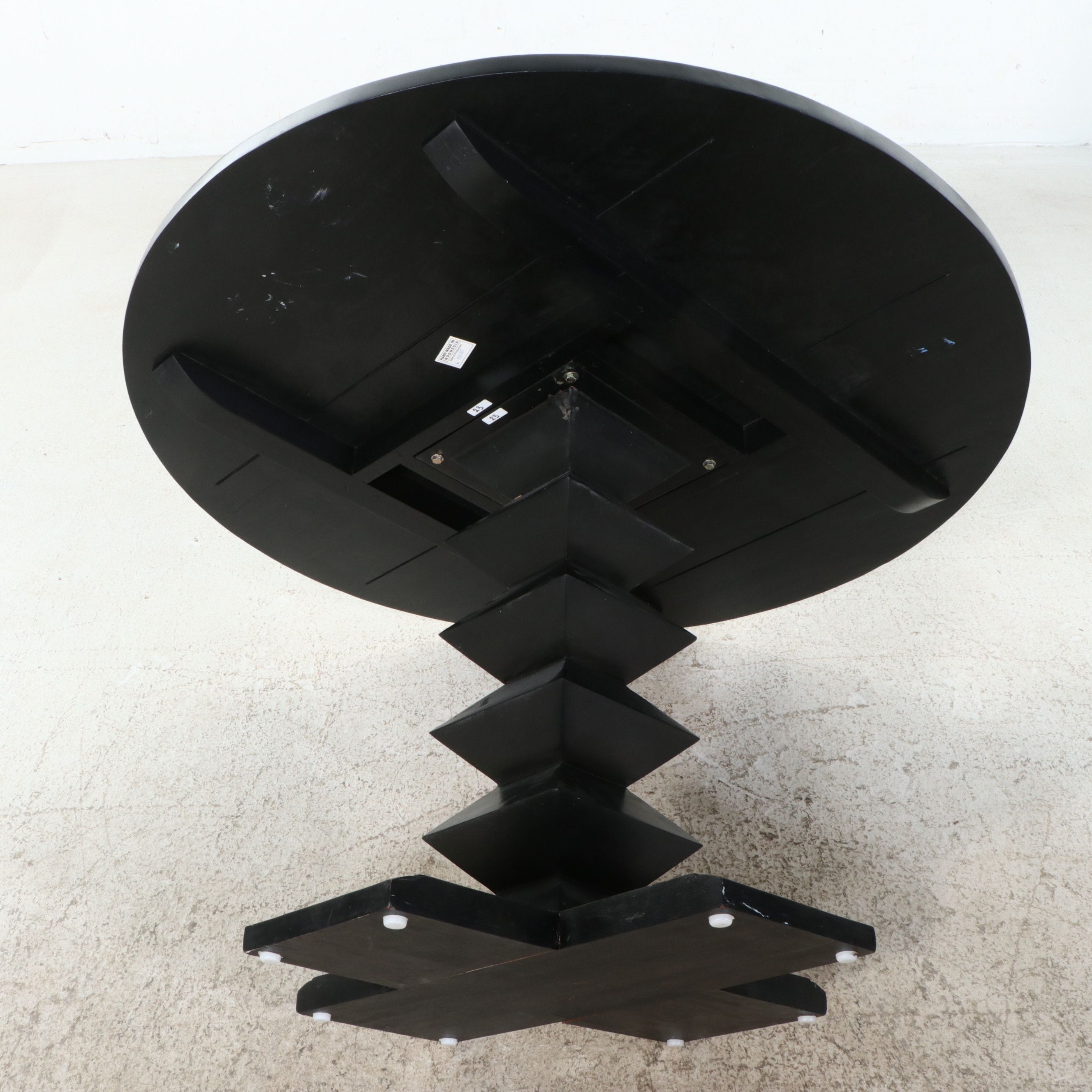 Brutalist Style Geometric Pedestal Dining Table with Six Caned Bentwood Chairs