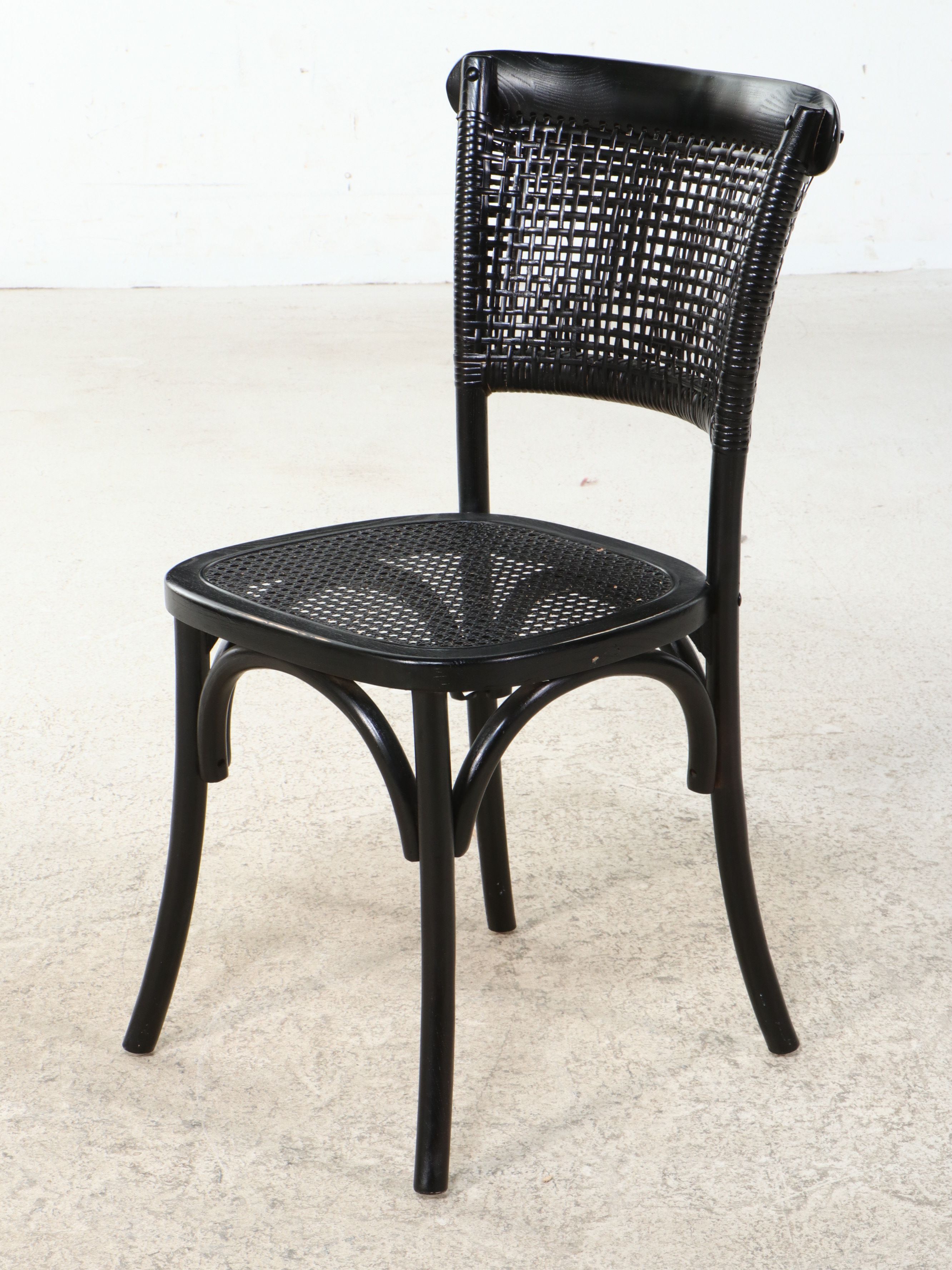 Brutalist Style Geometric Pedestal Dining Table with Six Caned Bentwood Chairs