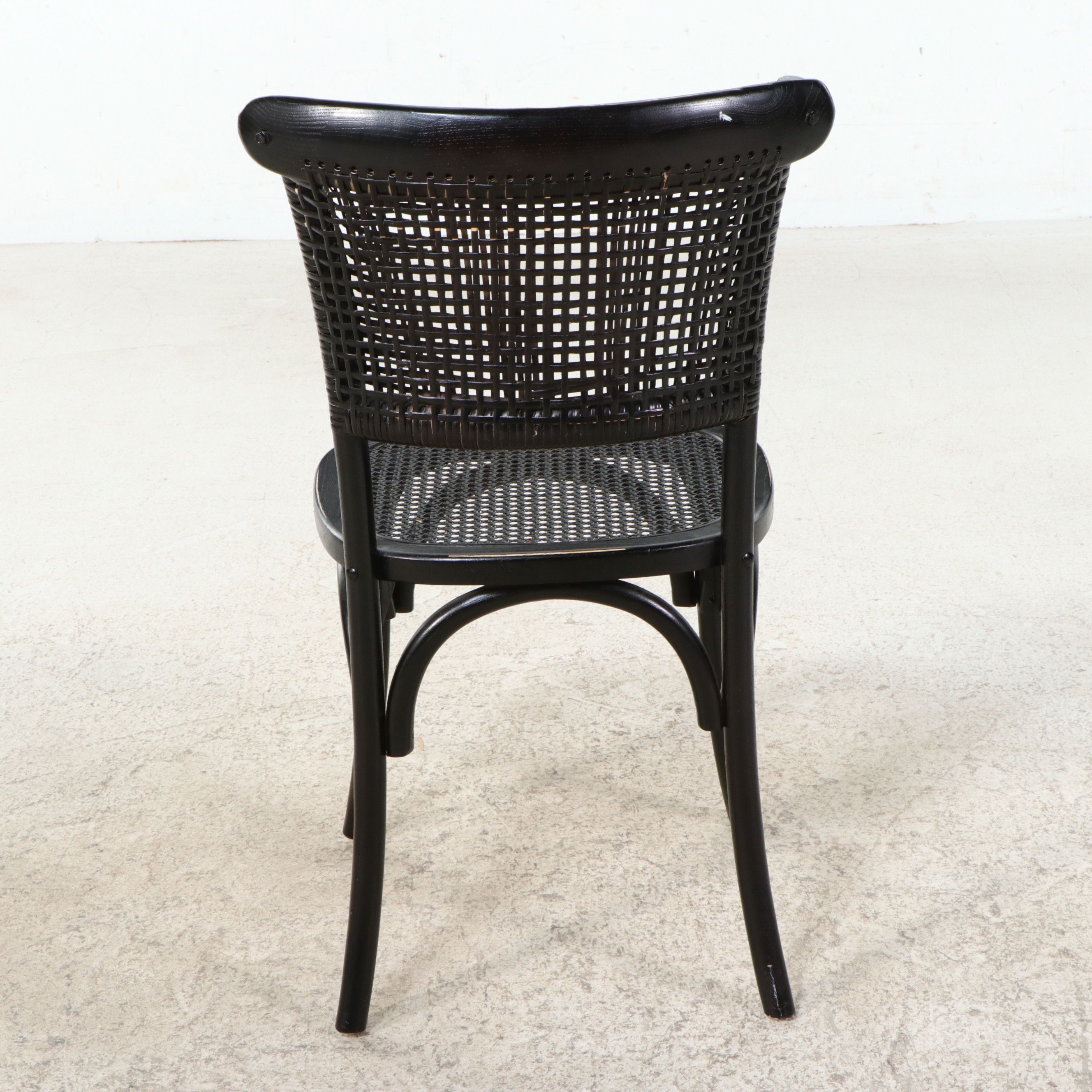 Brutalist Style Geometric Pedestal Dining Table with Six Caned Bentwood Chairs