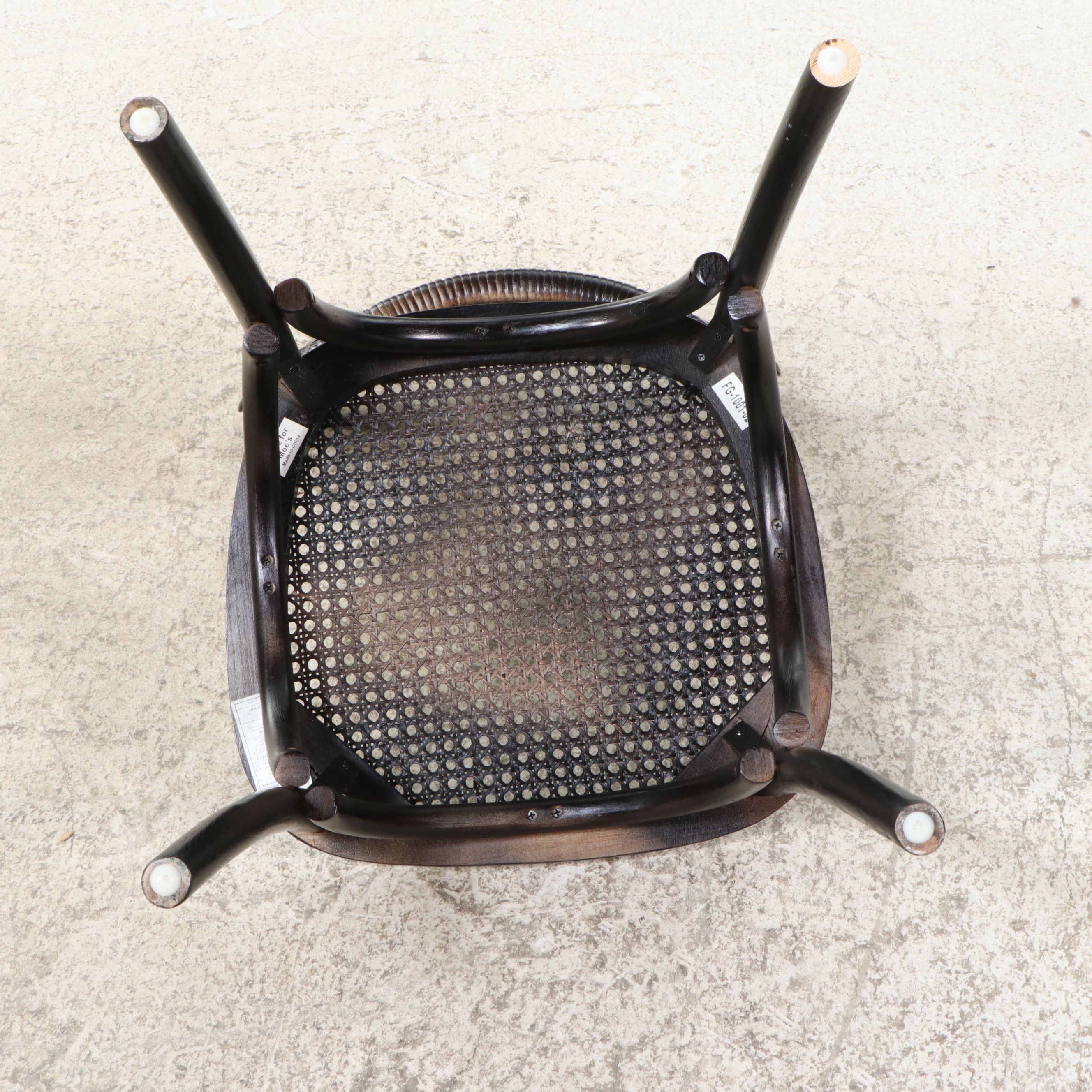 Brutalist Style Geometric Pedestal Dining Table with Six Caned Bentwood Chairs