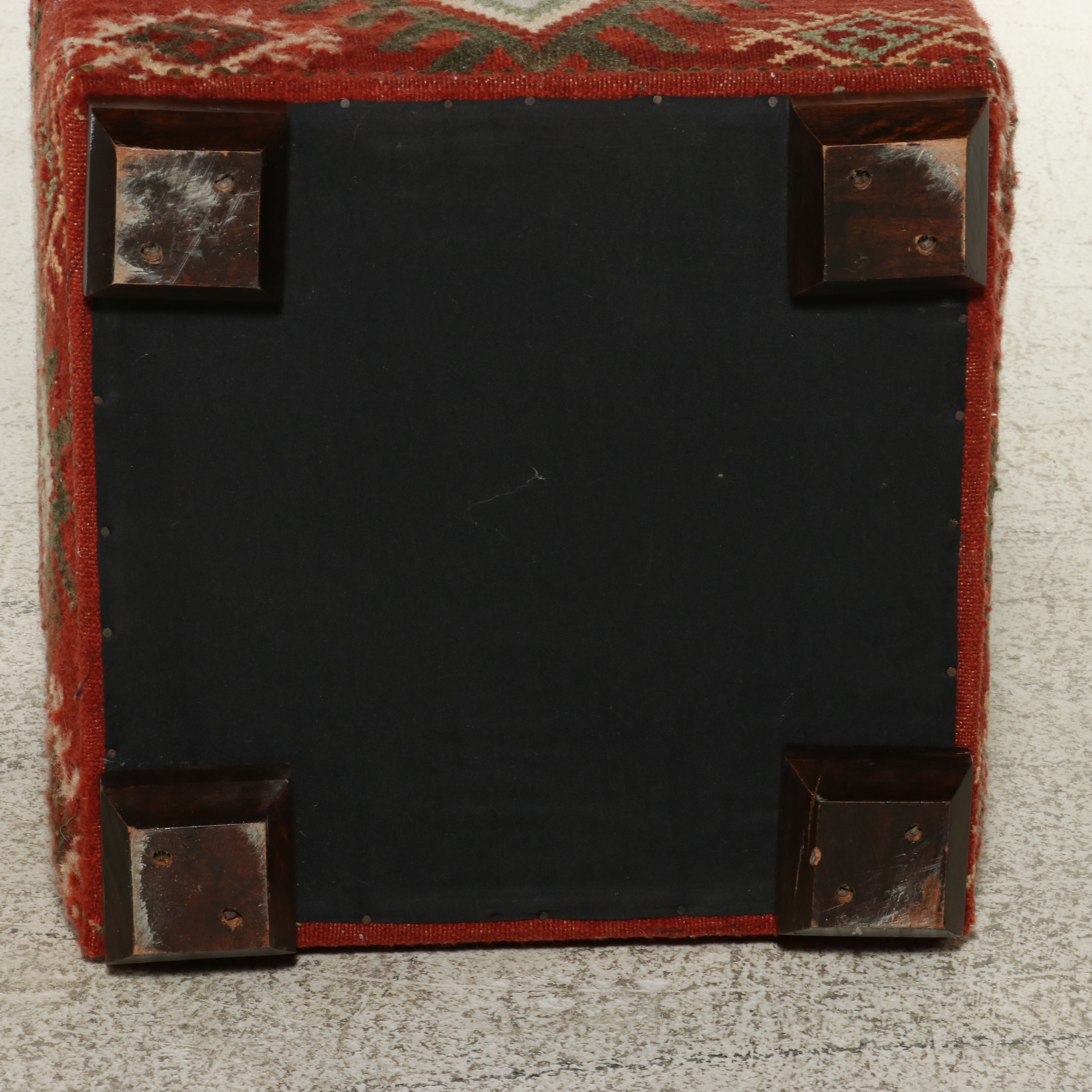 Pair of Geometric Kilim-Upholstered Cube Ottomans