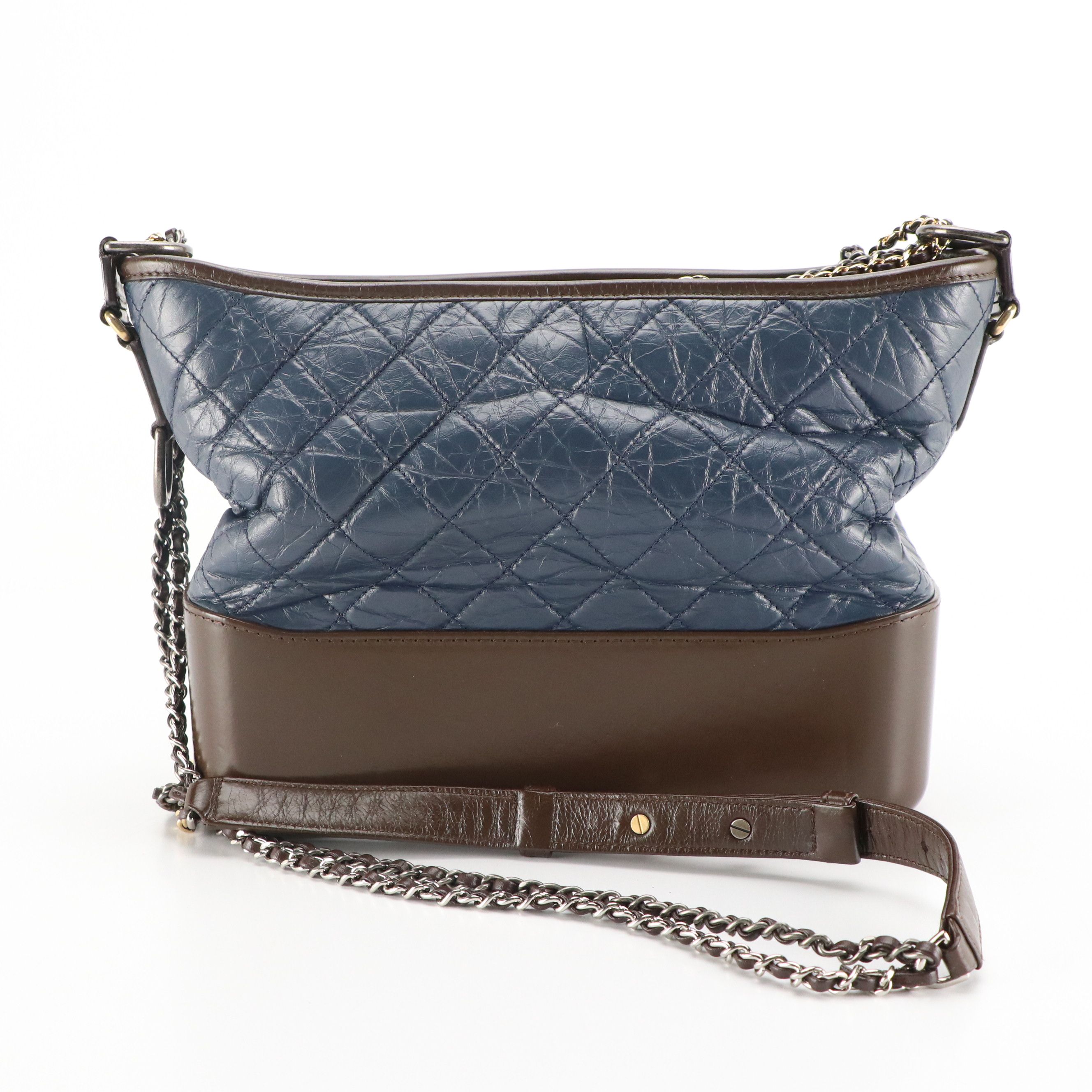 Chanel Gabrielle Diamond-Stitched Chain Strap Hobo Bag in Blue & Brown Leather