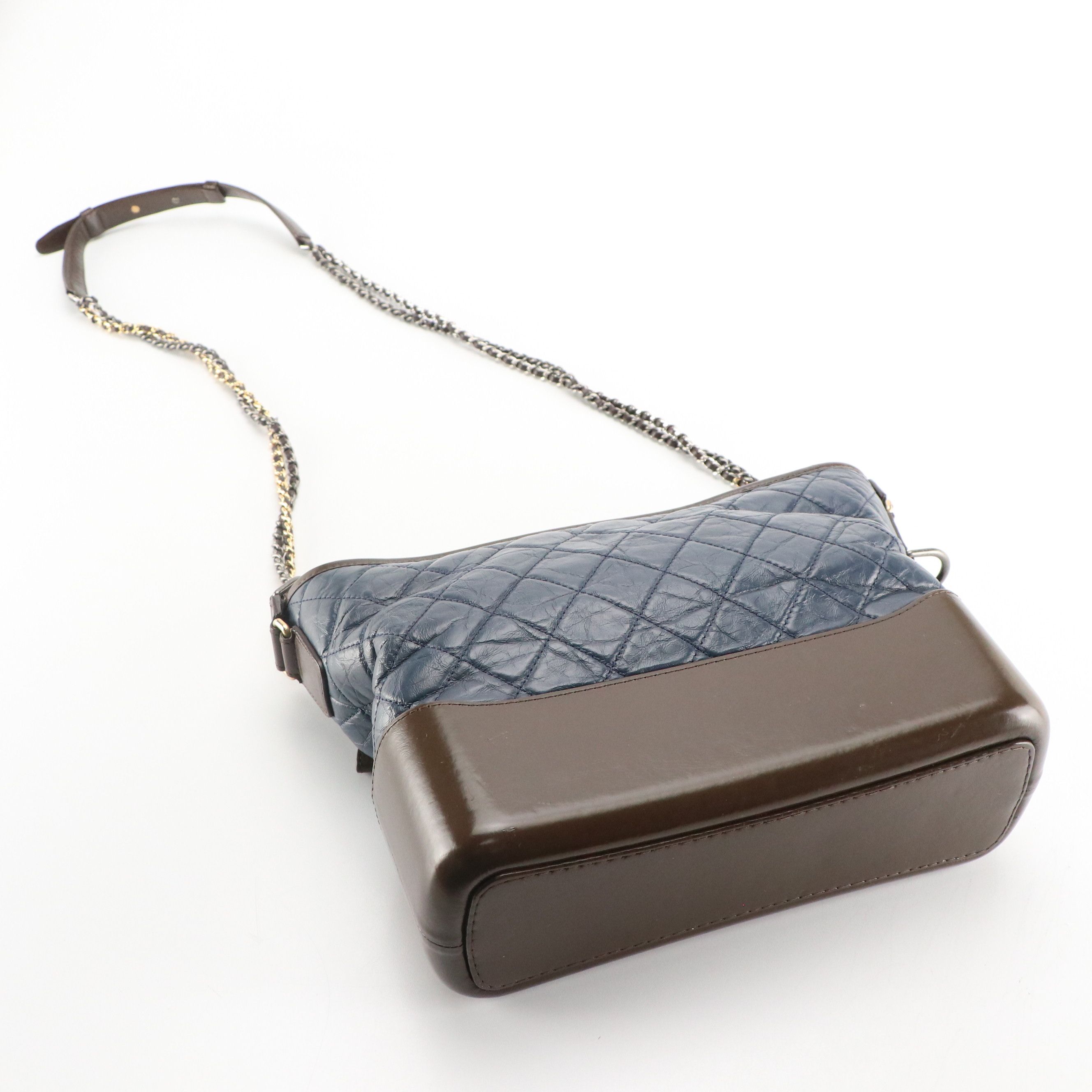 Chanel Gabrielle Diamond-Stitched Chain Strap Hobo Bag in Blue & Brown Leather