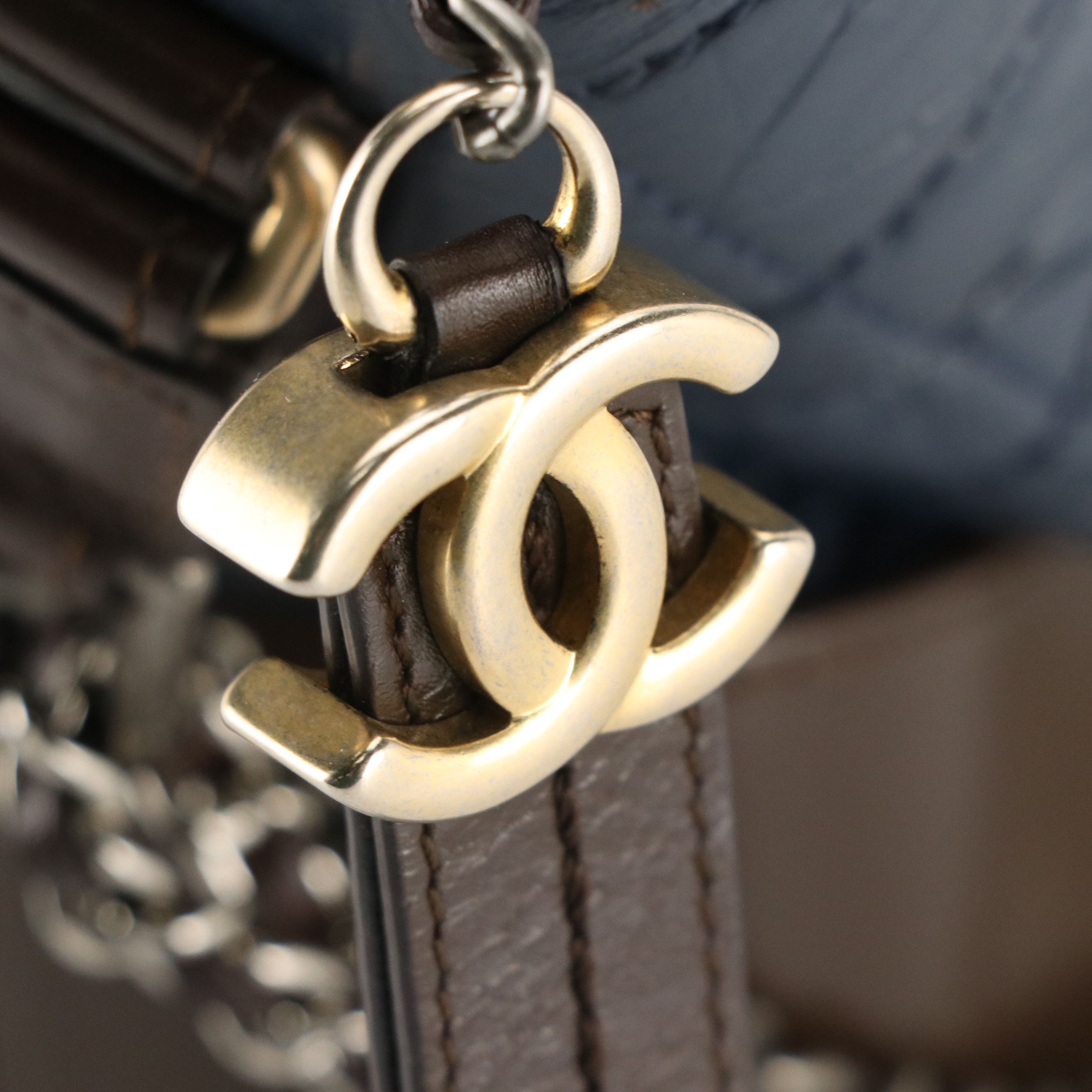 Chanel Gabrielle Diamond-Stitched Chain Strap Hobo Bag in Blue & Brown Leather