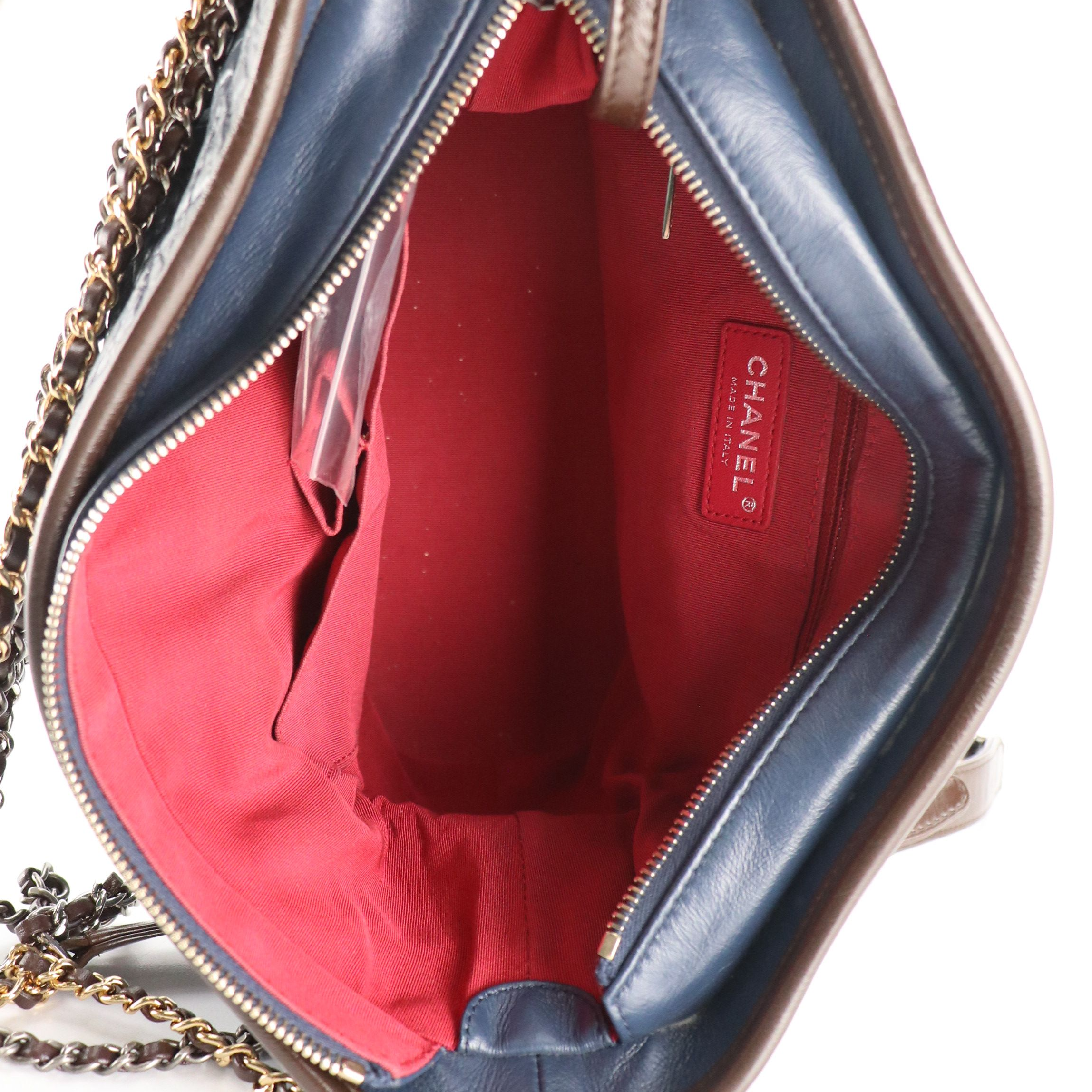 Chanel Gabrielle Diamond-Stitched Chain Strap Hobo Bag in Blue & Brown Leather