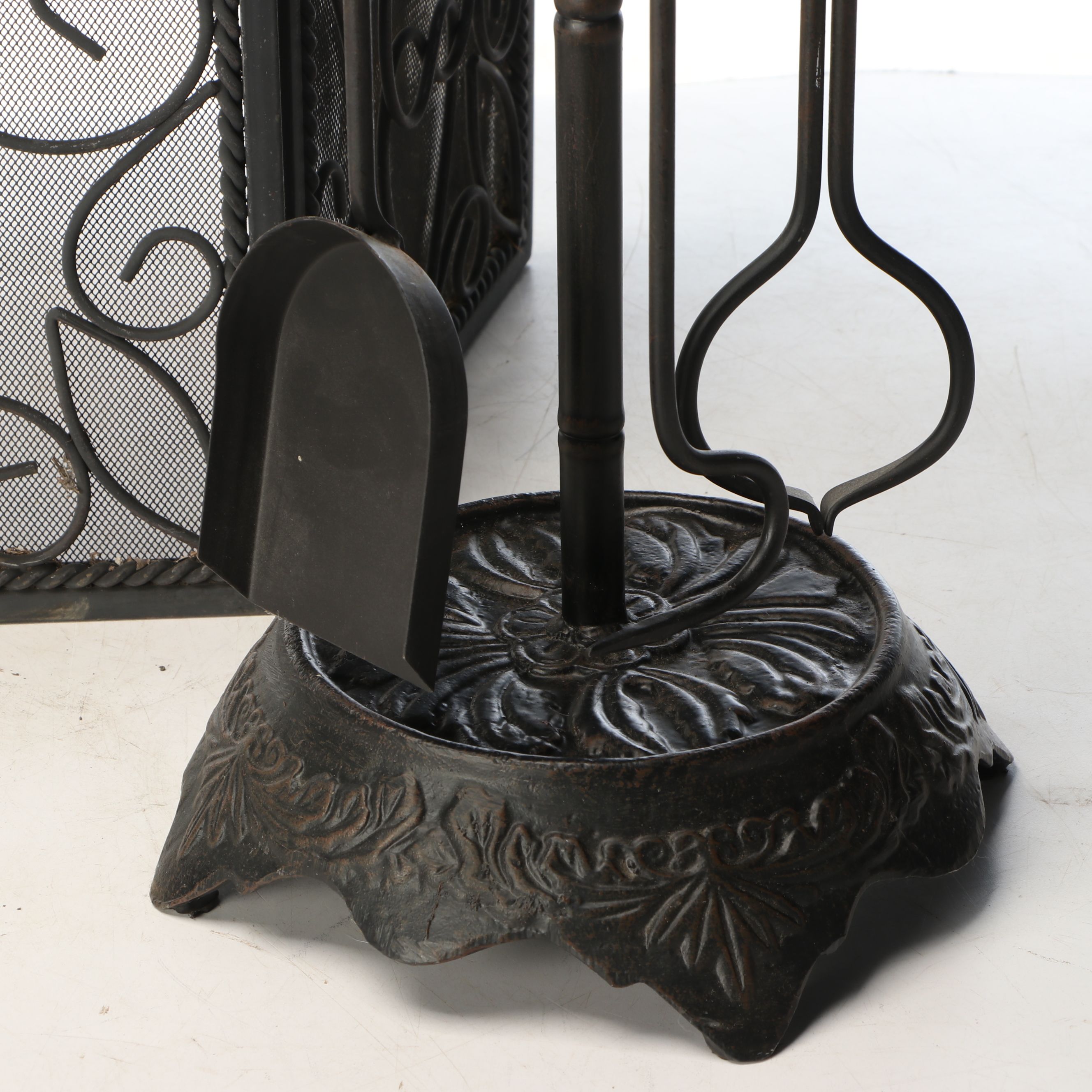 Fireplace Screen with Iron Fireplace Tool Set