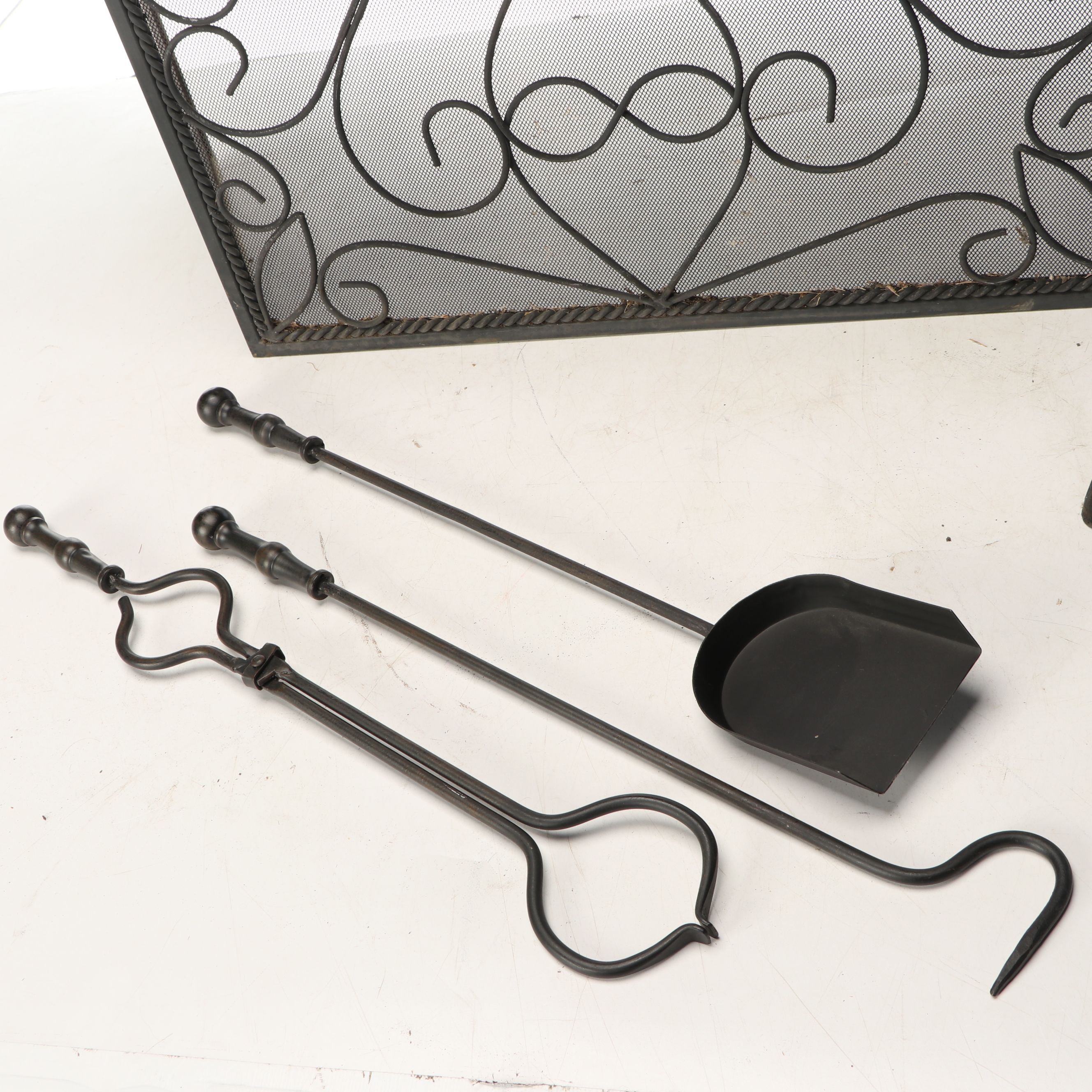 Fireplace Screen with Iron Fireplace Tool Set