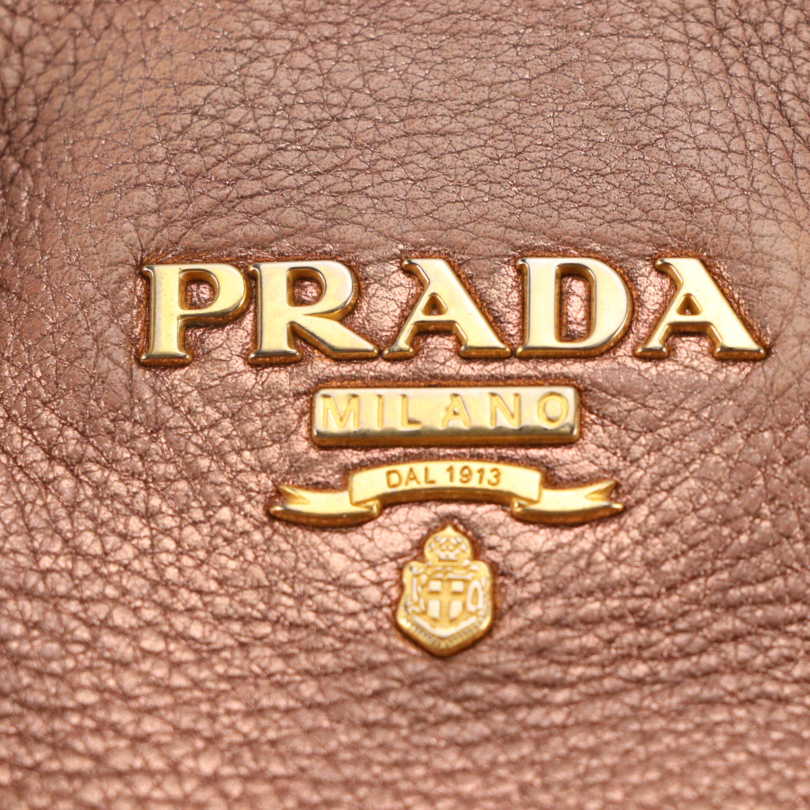 Prada Two-Way Tote Bag in Rose Gold Metallic Vitello Daino Leather