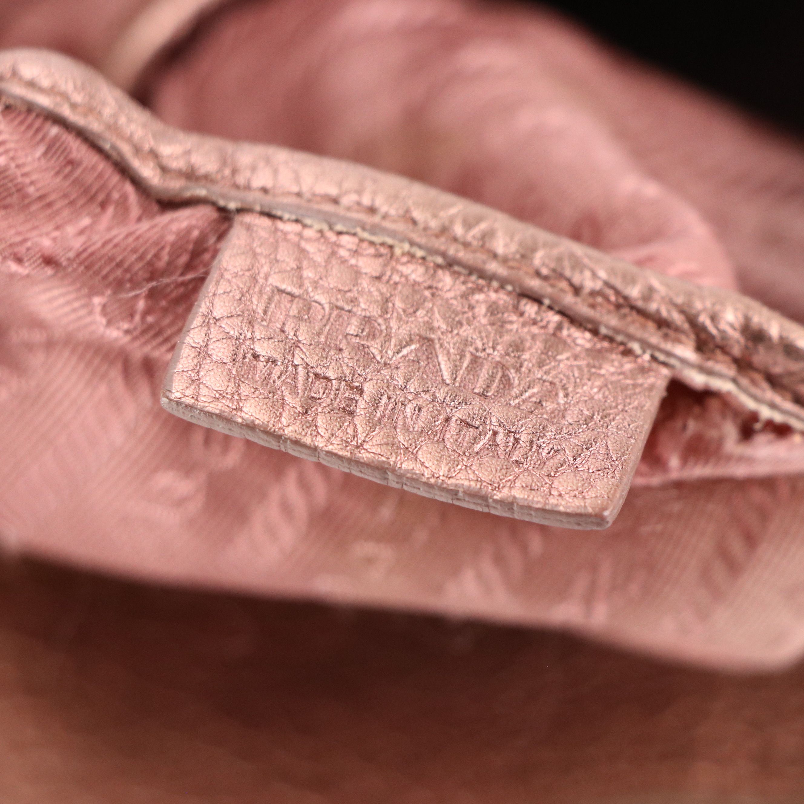 Prada Two-Way Tote Bag in Rose Gold Metallic Vitello Daino Leather