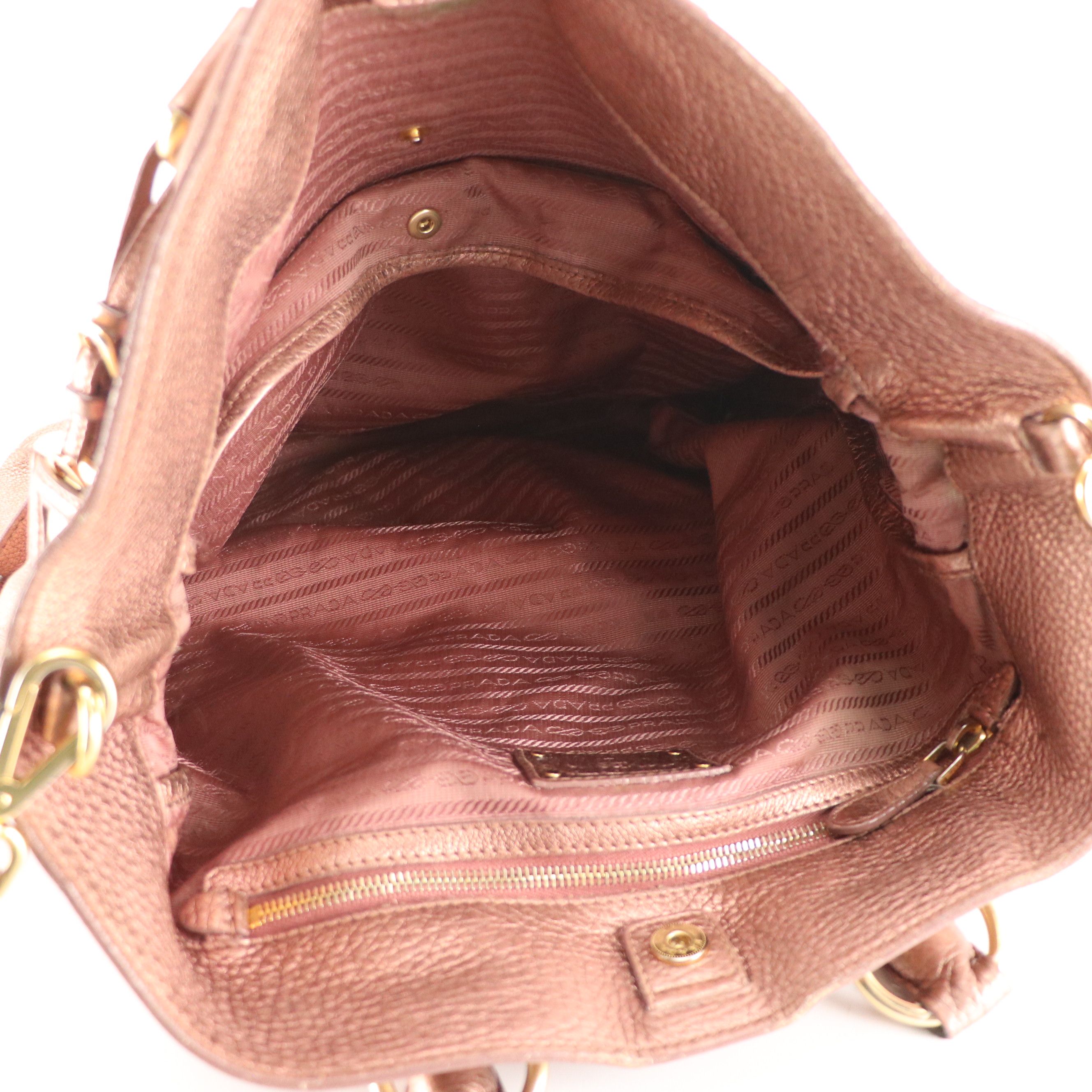 Prada Two-Way Tote Bag in Rose Gold Metallic Vitello Daino Leather