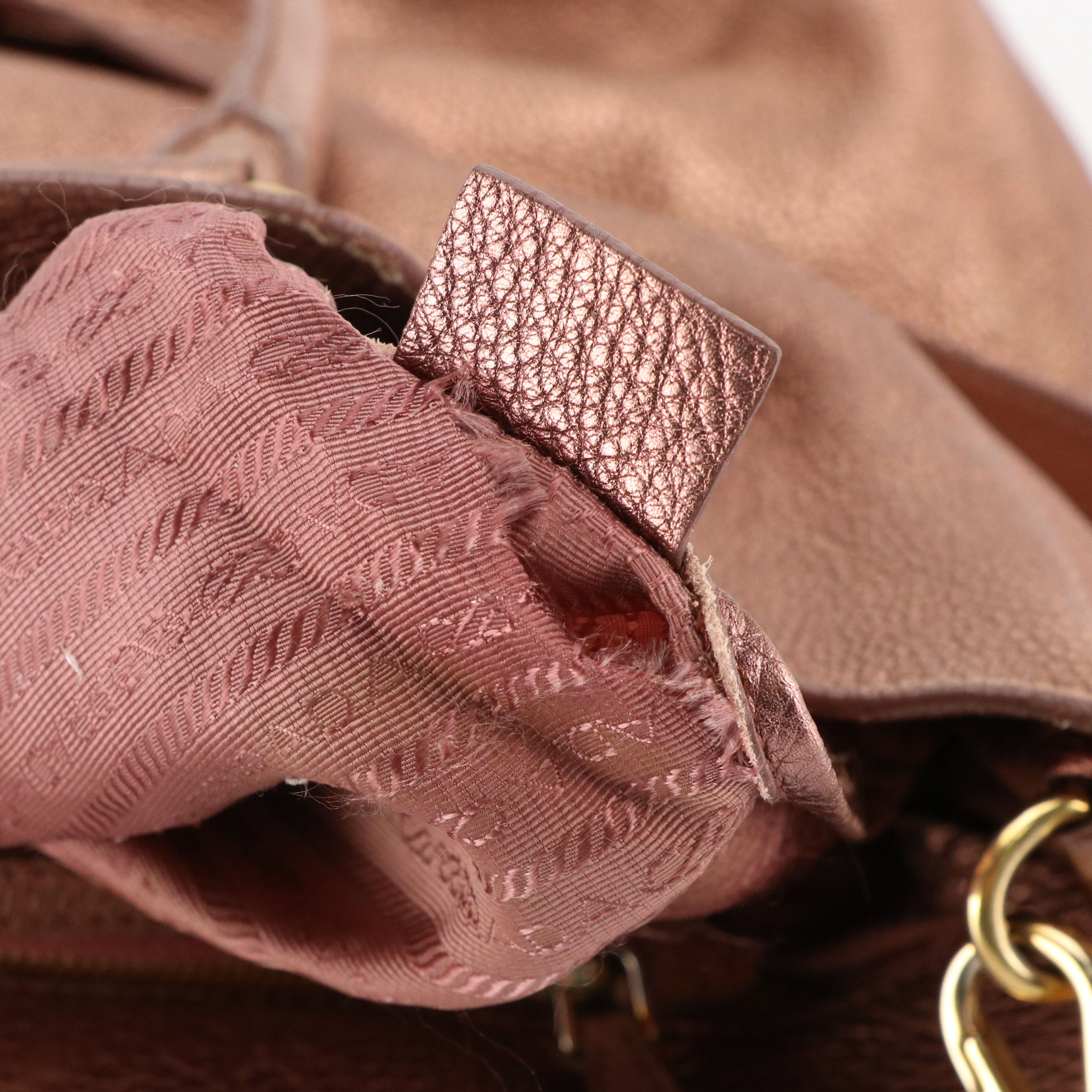 Prada Two-Way Tote Bag in Rose Gold Metallic Vitello Daino Leather