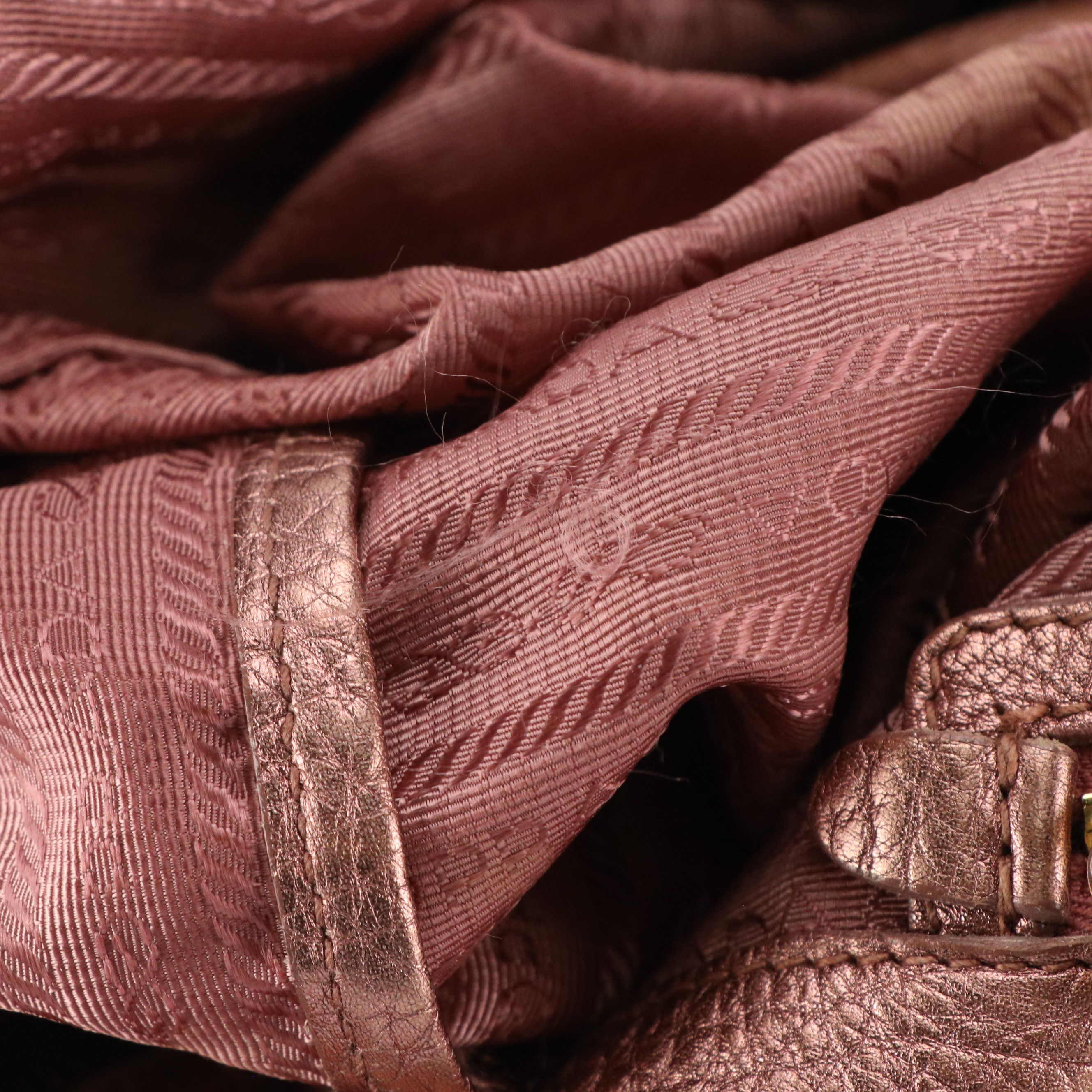 Prada Two-Way Tote Bag in Rose Gold Metallic Vitello Daino Leather