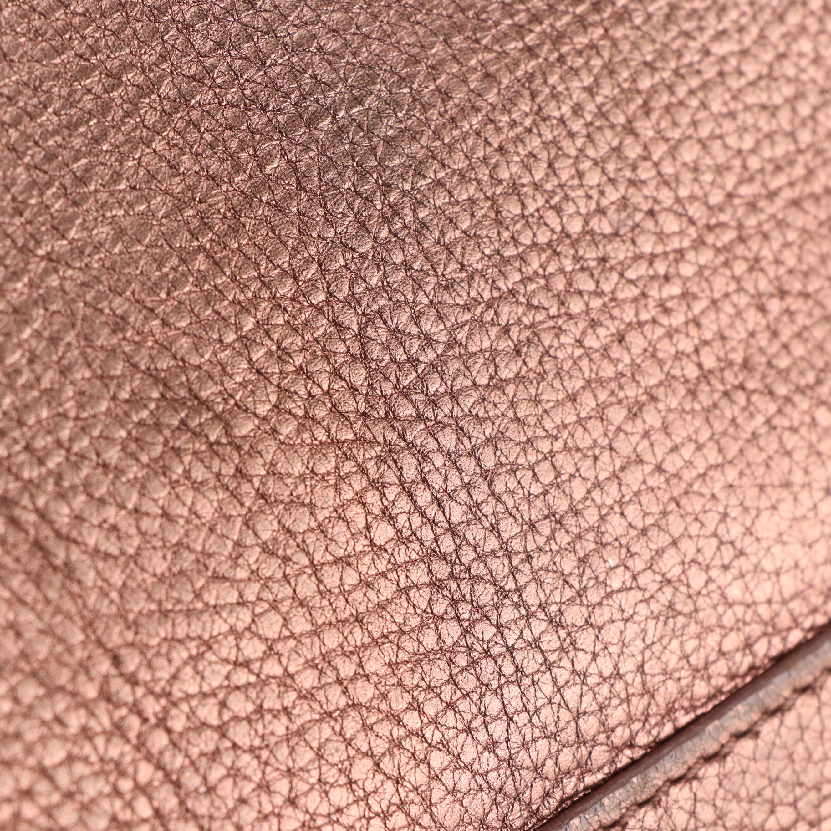 Prada Two-Way Tote Bag in Rose Gold Metallic Vitello Daino Leather