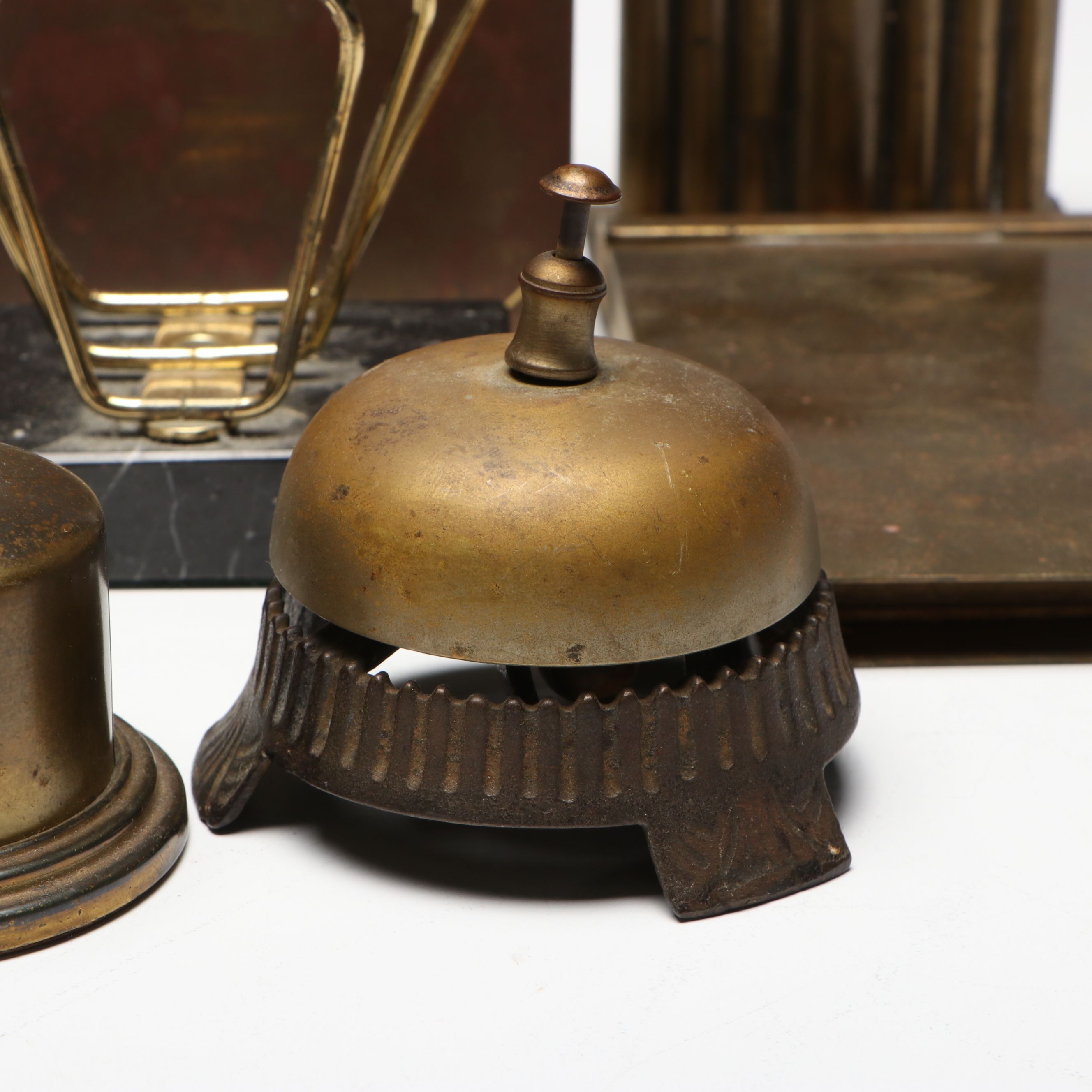 Bebsco Hinged Brass Book Box with Date Keeper, Bell and Other Office Décor