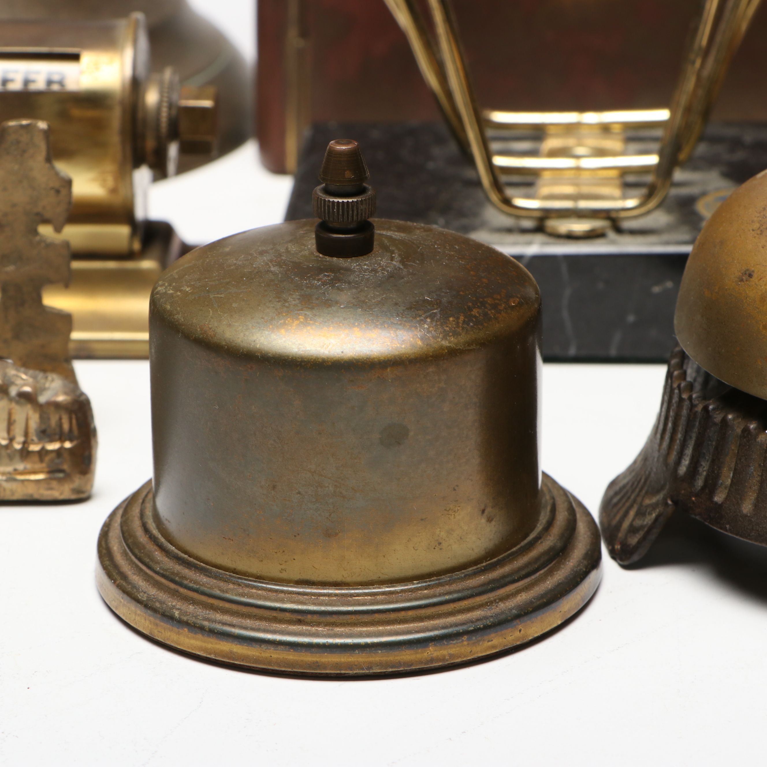 Bebsco Hinged Brass Book Box with Date Keeper, Bell and Other Office Décor