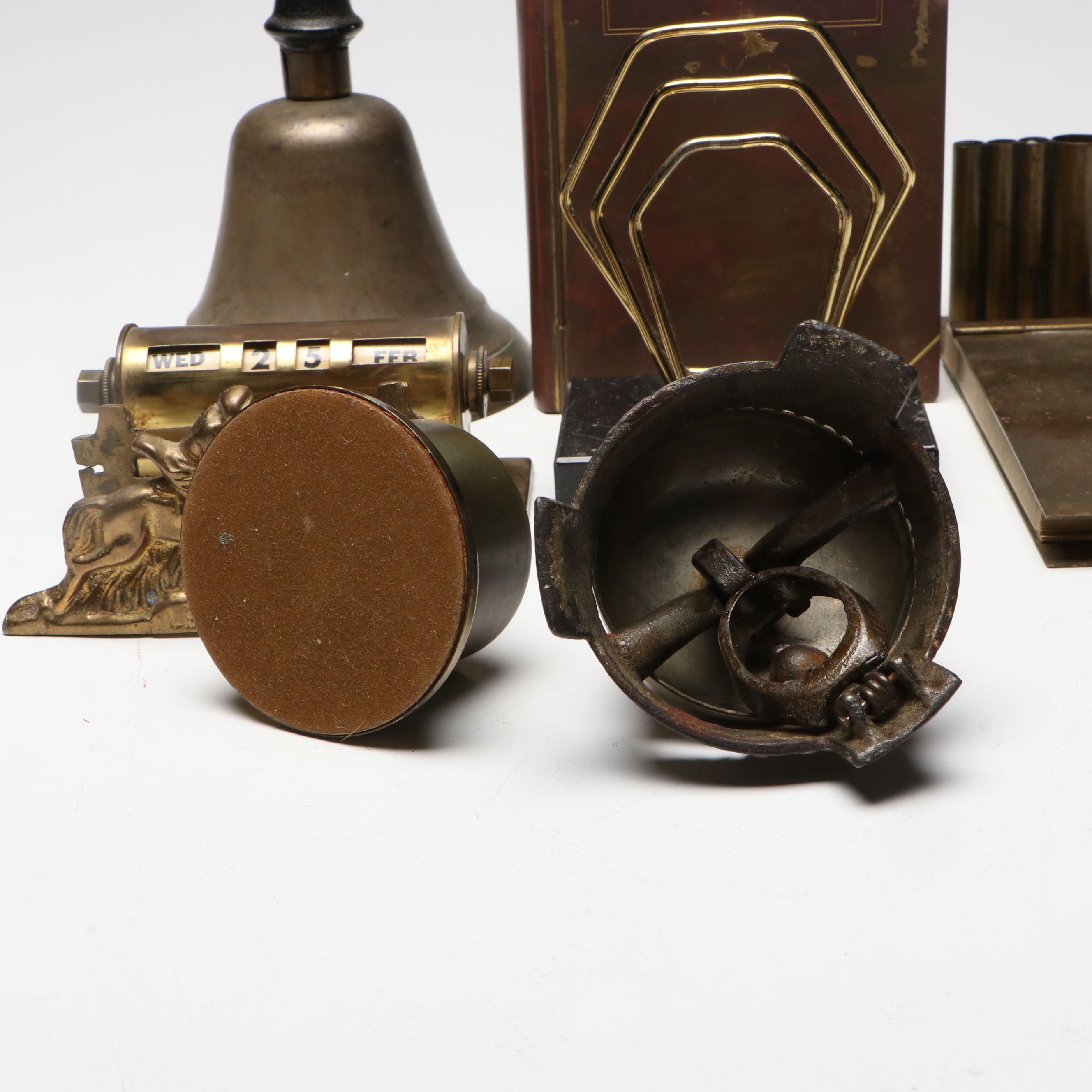 Bebsco Hinged Brass Book Box with Date Keeper, Bell and Other Office Décor