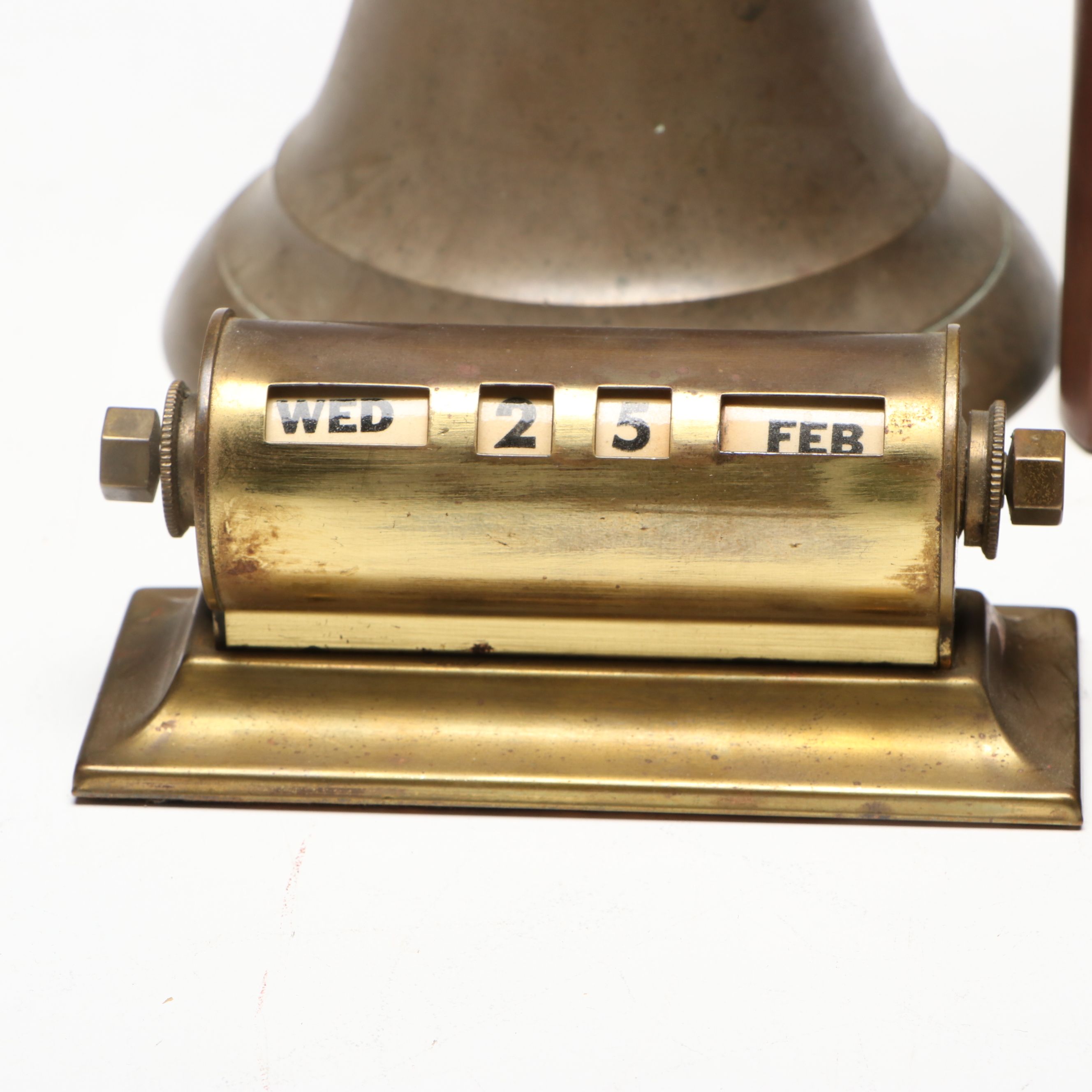 Bebsco Hinged Brass Book Box with Date Keeper, Bell and Other Office Décor