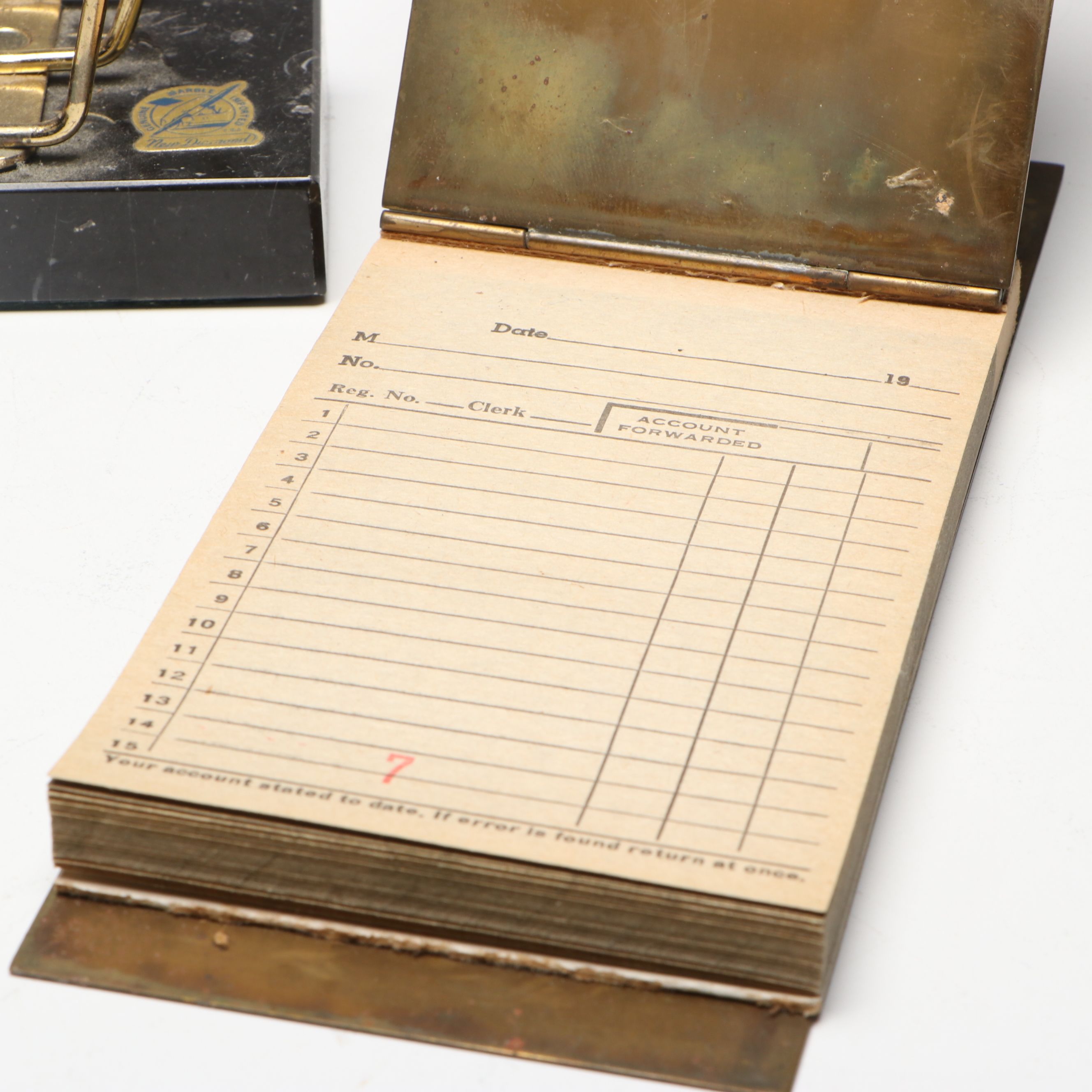 Bebsco Hinged Brass Book Box with Date Keeper, Bell and Other Office Décor