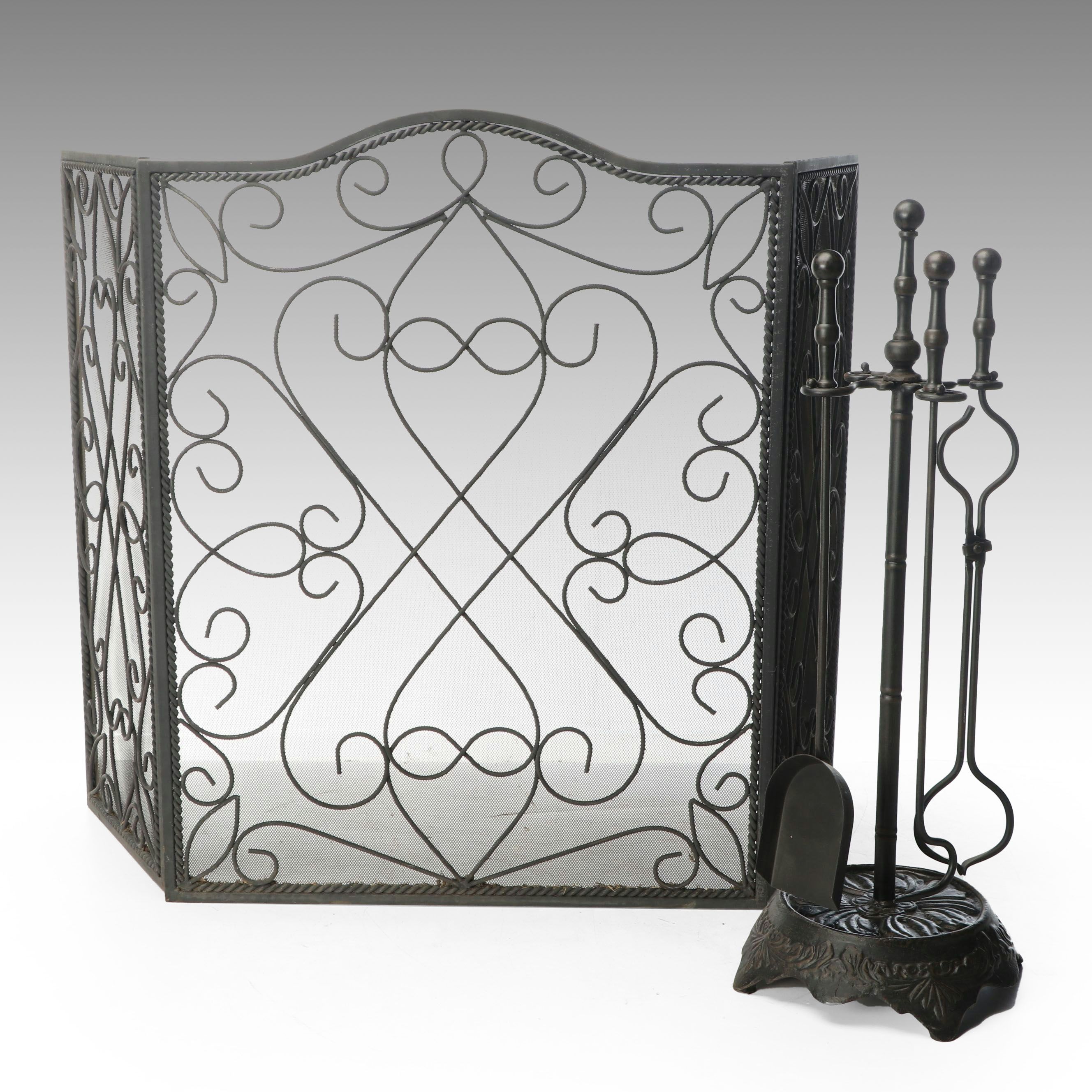 Fireplace Screen with Iron Fireplace Tool Set