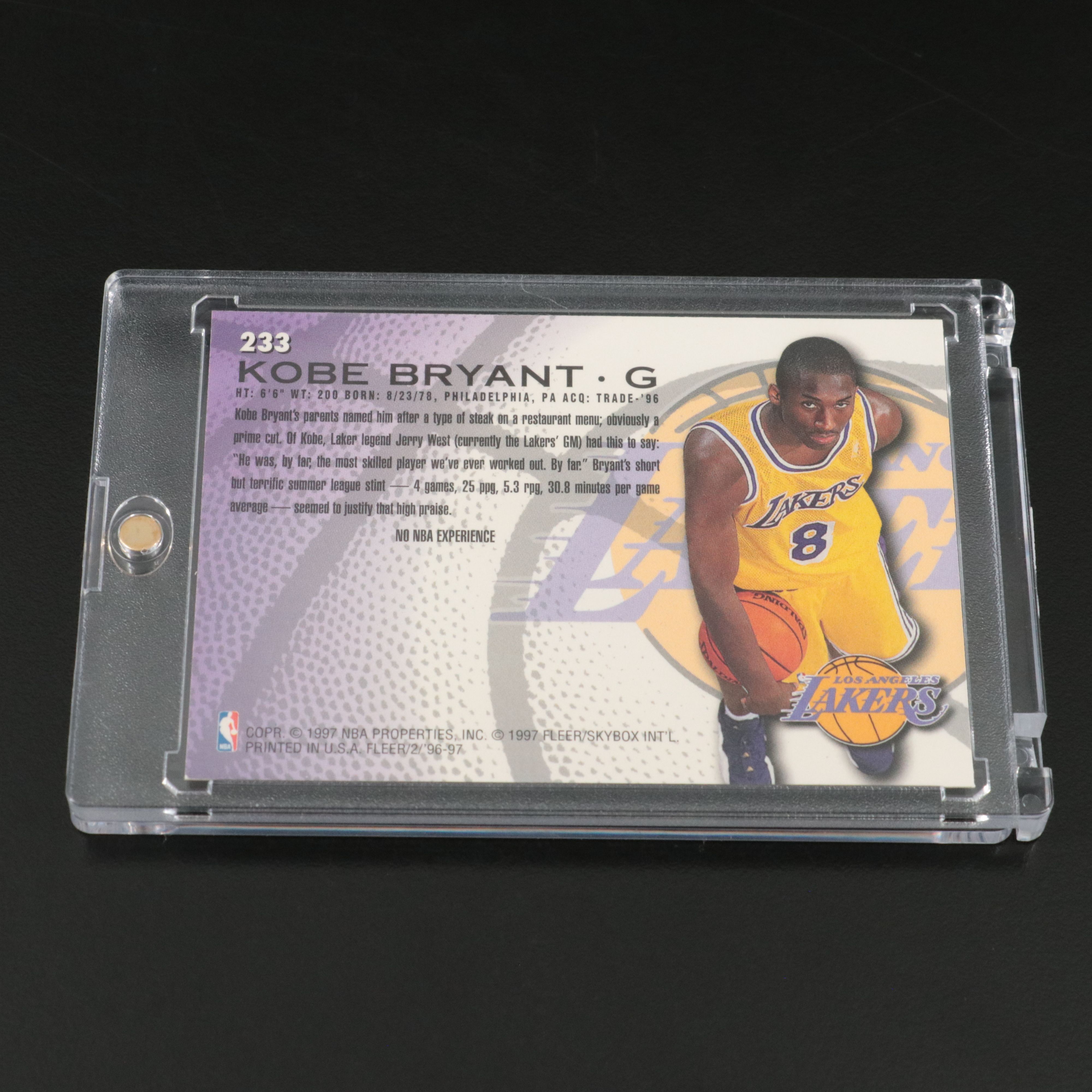 1996-97 Fleer Kobe Bryant Los Angeles Lakers Rookie Basketball Card