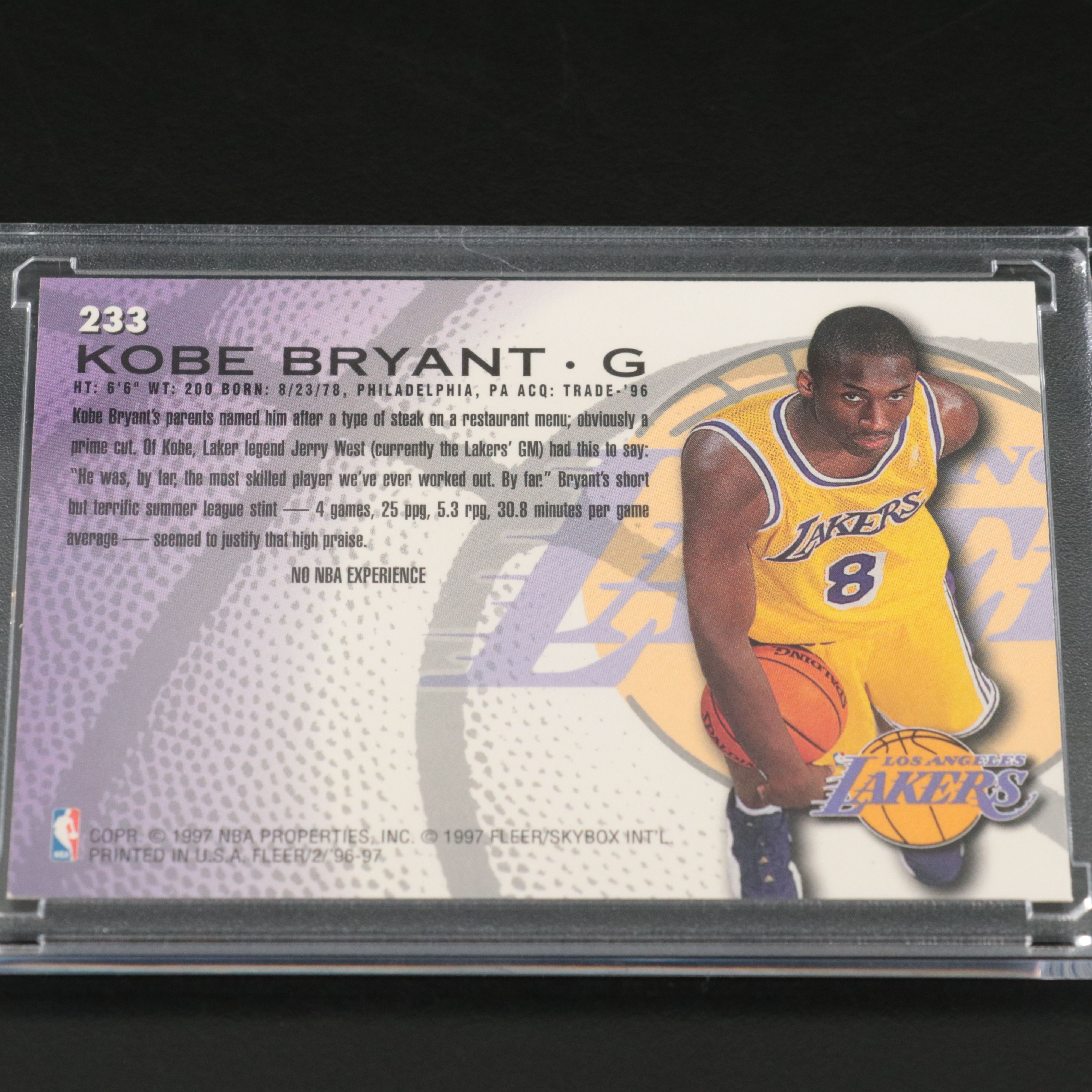 1996-97 Fleer Kobe Bryant Los Angeles Lakers Rookie Basketball Card