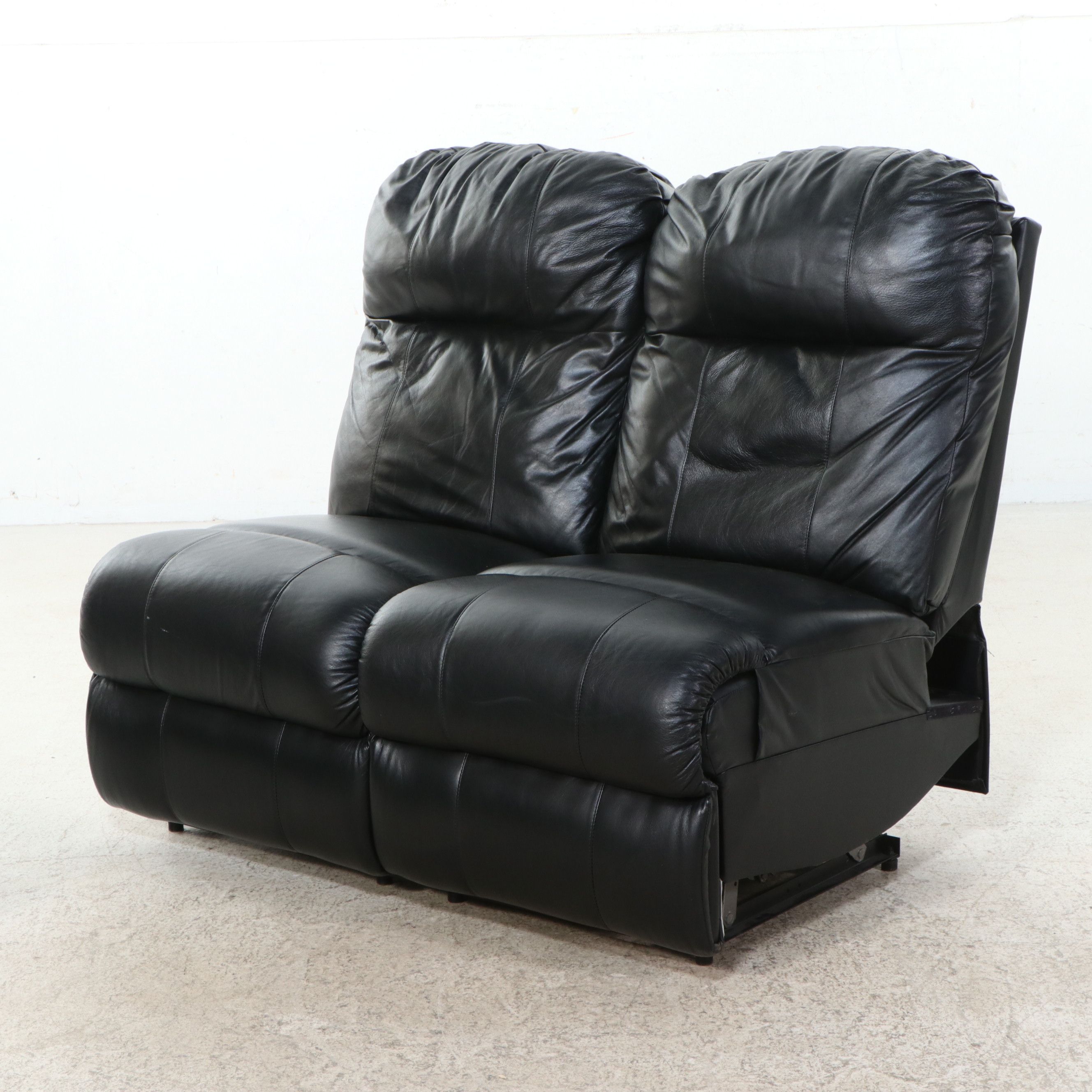 Black Leather Four-Piece Power Reclining Home Theater Seating Suite