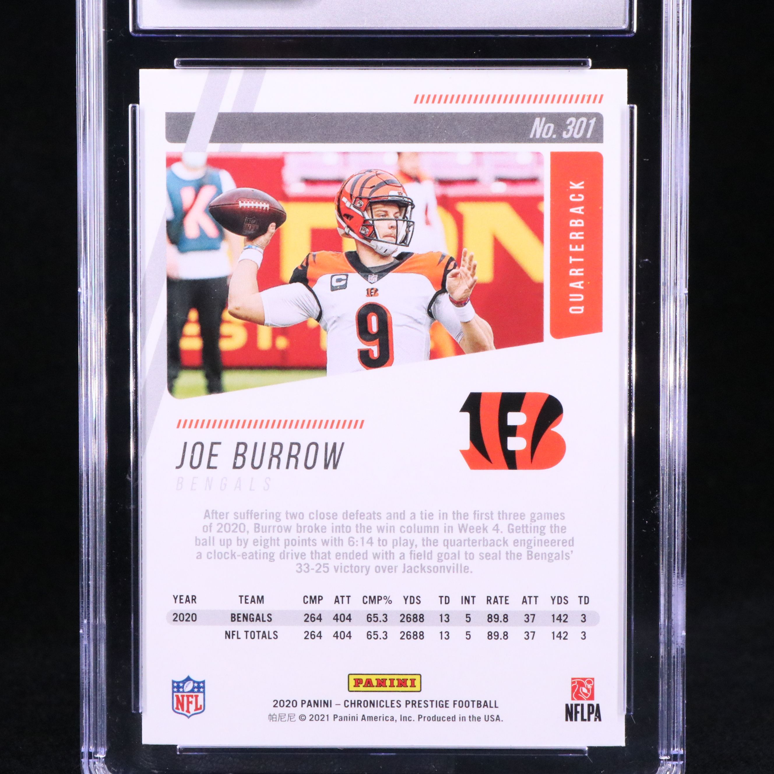 2020 Chronicles Prestige Joe Burrow Cincinnati Bengals Rookie Card Graded CSG 10