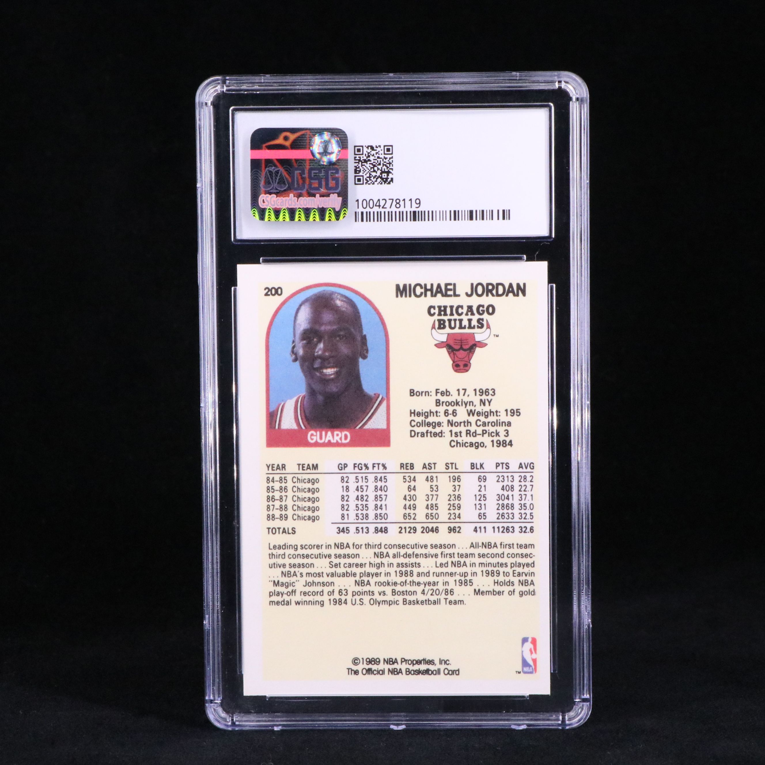 1989-90 NBA Hoops Michael Jordan Chicago Bulls Basketball Card Graded CSG 9