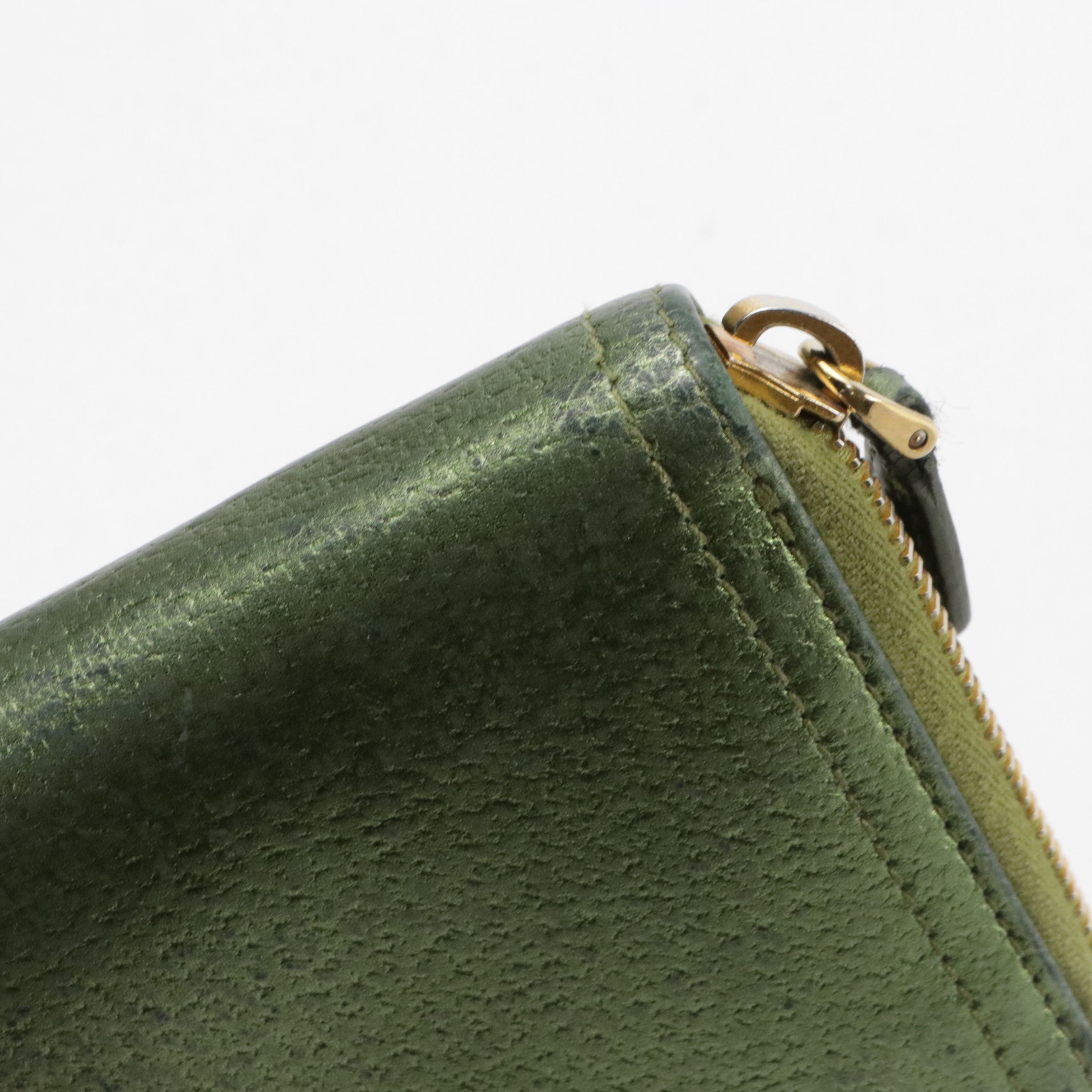 Prada Zip-Around Wallet in Kiwi Green Metallic Cinghiale Leather, With Box