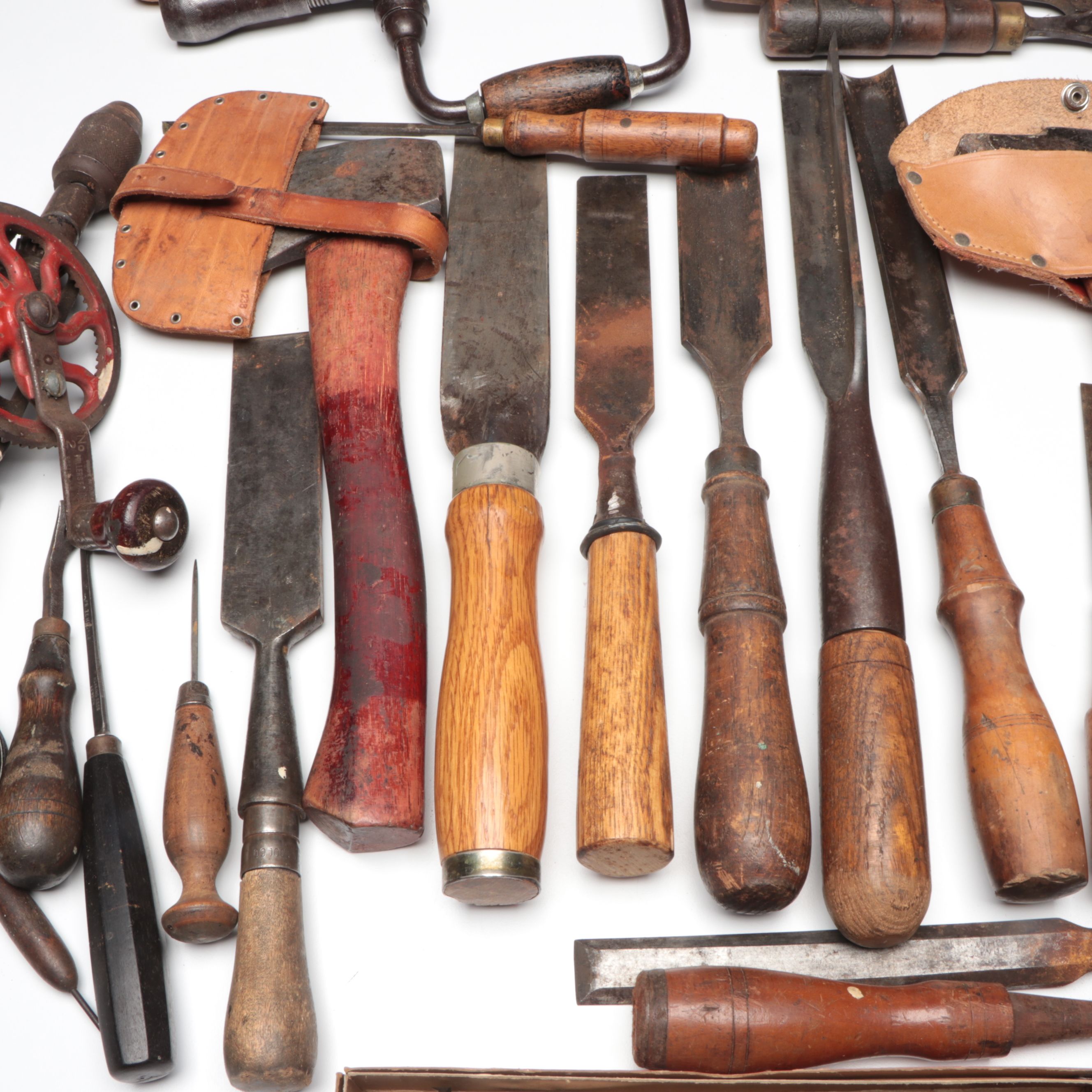 Axes, Hand Drills, Chisels and More Vintage and Antique Woodworking Hand Tools