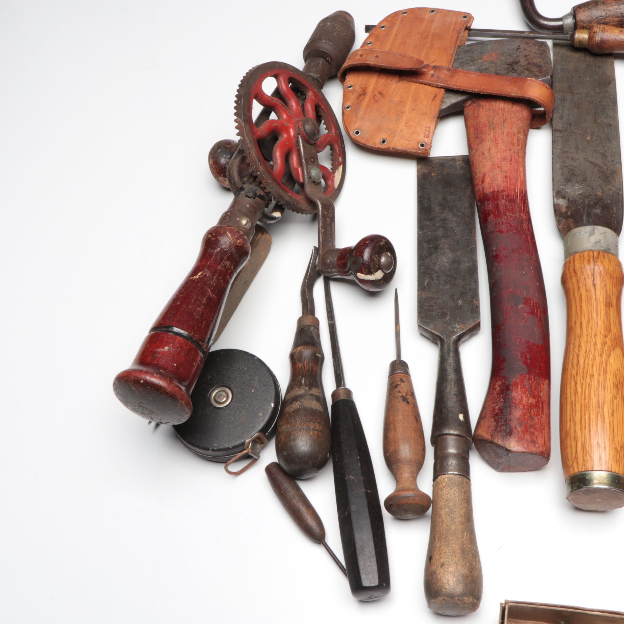 Axes, Hand Drills, Chisels and More Vintage and Antique Woodworking Hand Tools