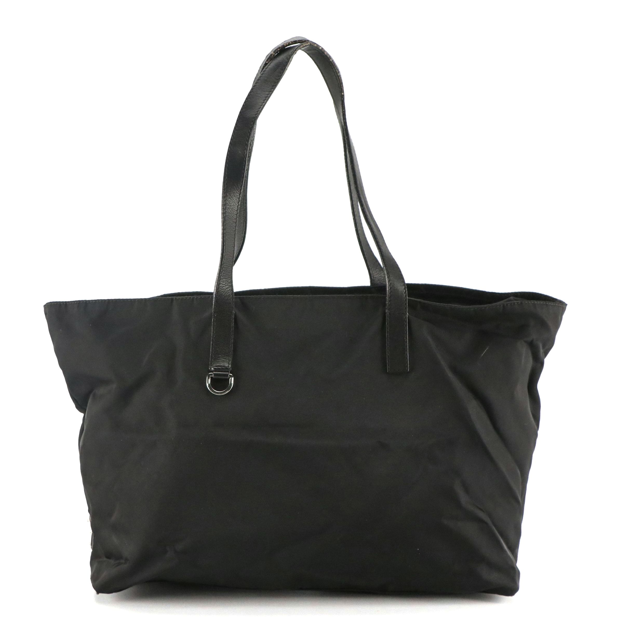 Prada Zip Tote Bag in Black Tessuto Nylon and Leather