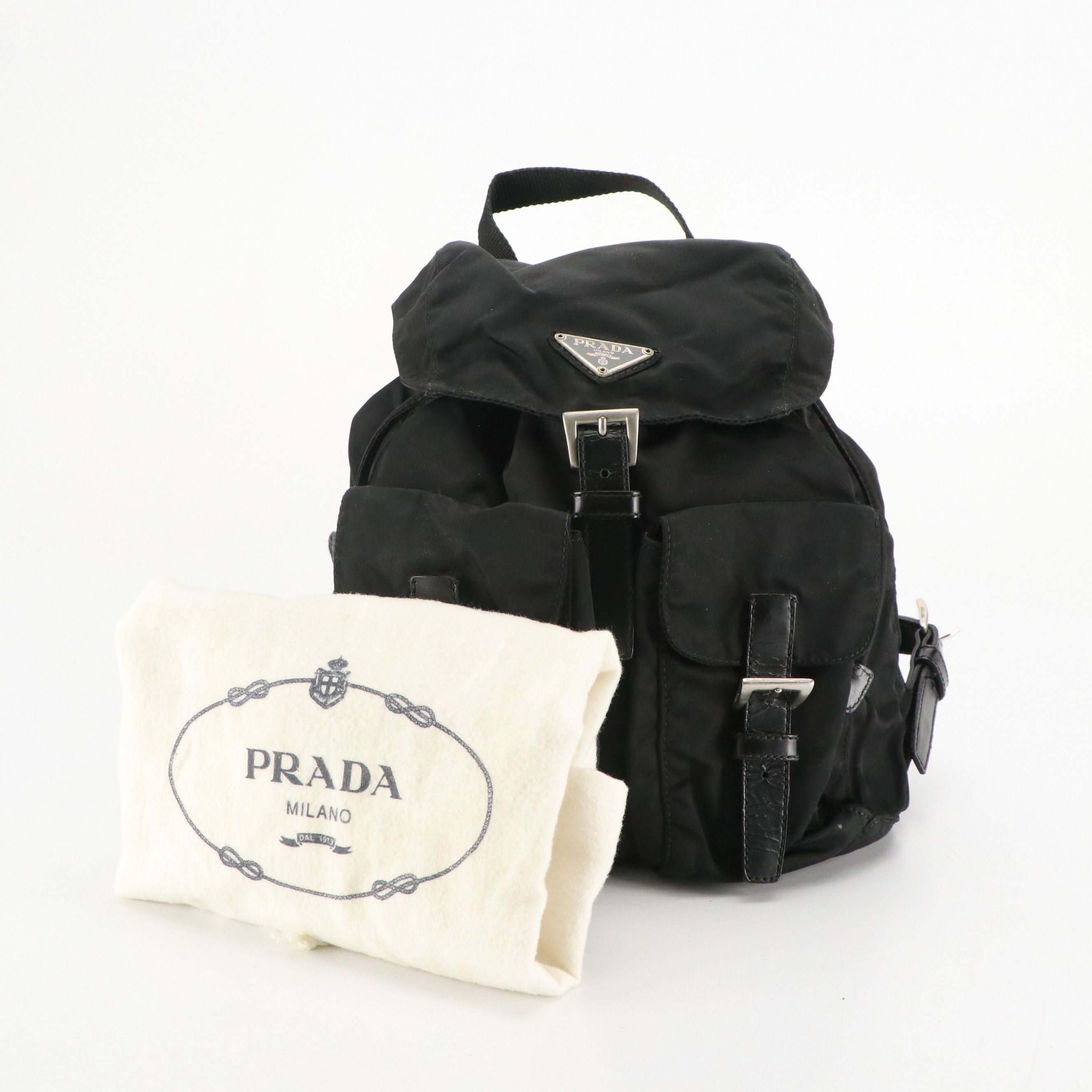 Prada Double Pocket Rucksack Backpack in Black Tessuto Nylon and Leather