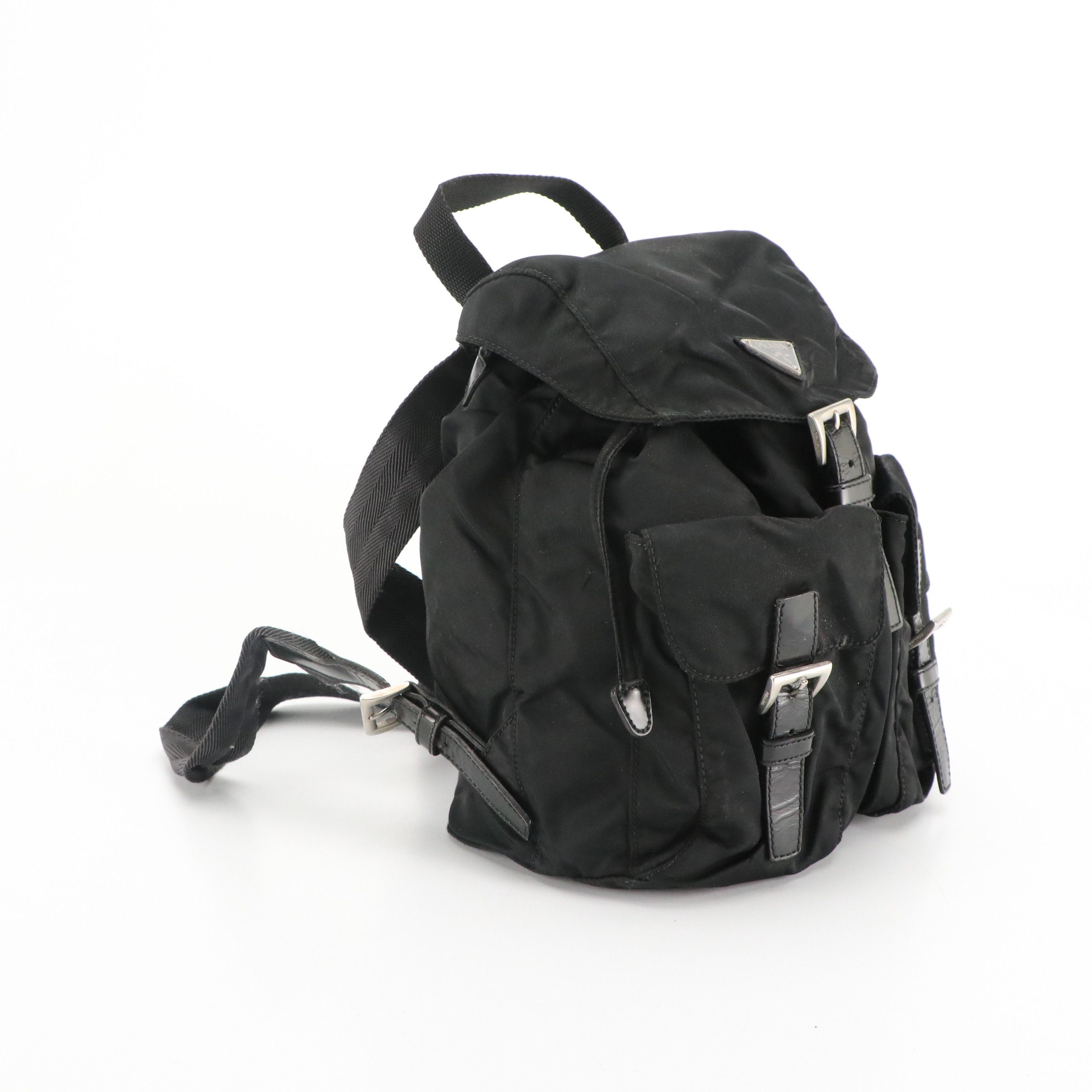 Prada Double Pocket Rucksack Backpack in Black Tessuto Nylon and Leather